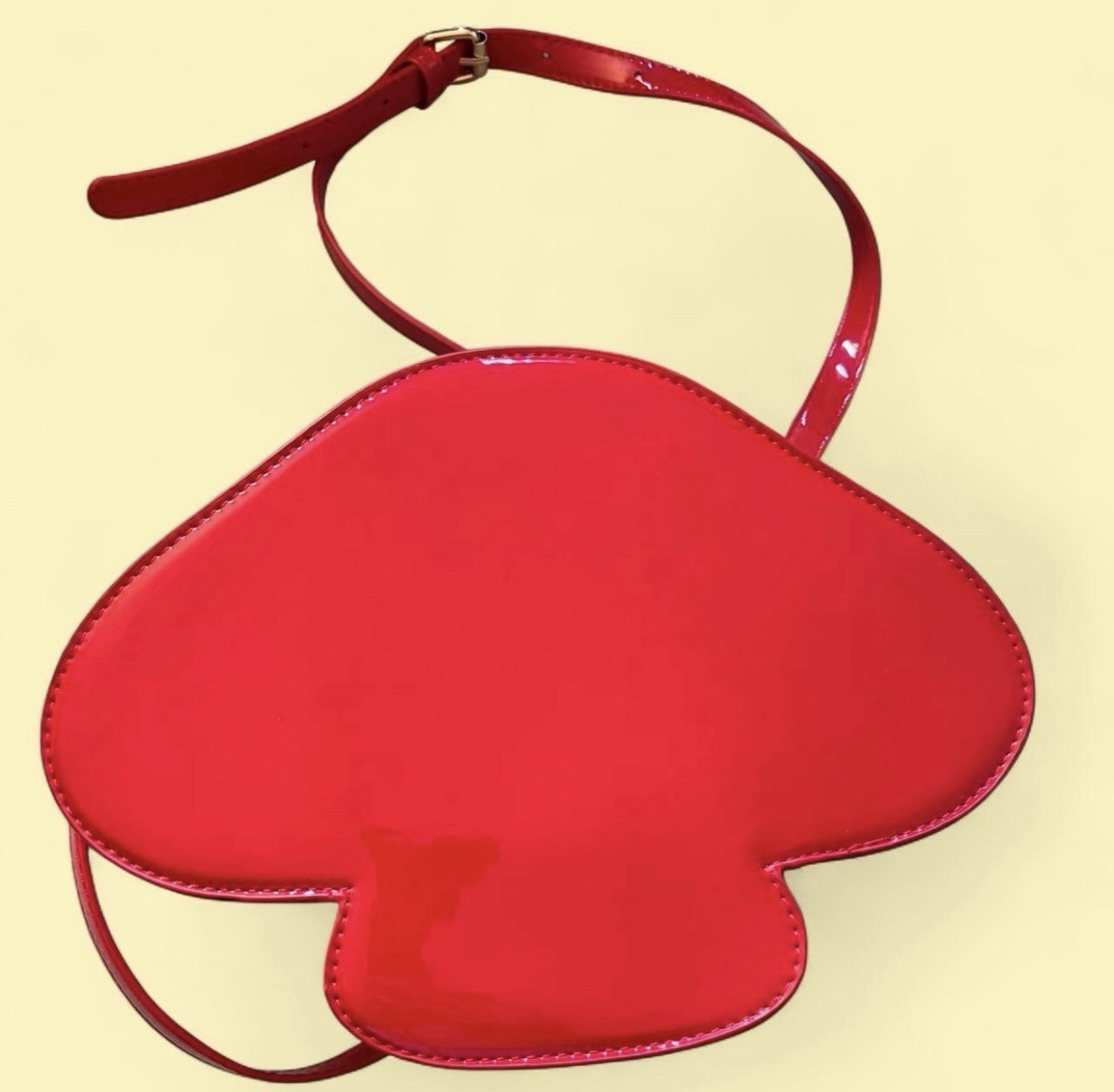 Mushroom-Shaped Crossbody Bag Patent Finish Zip Closure Adjustable Strap Small