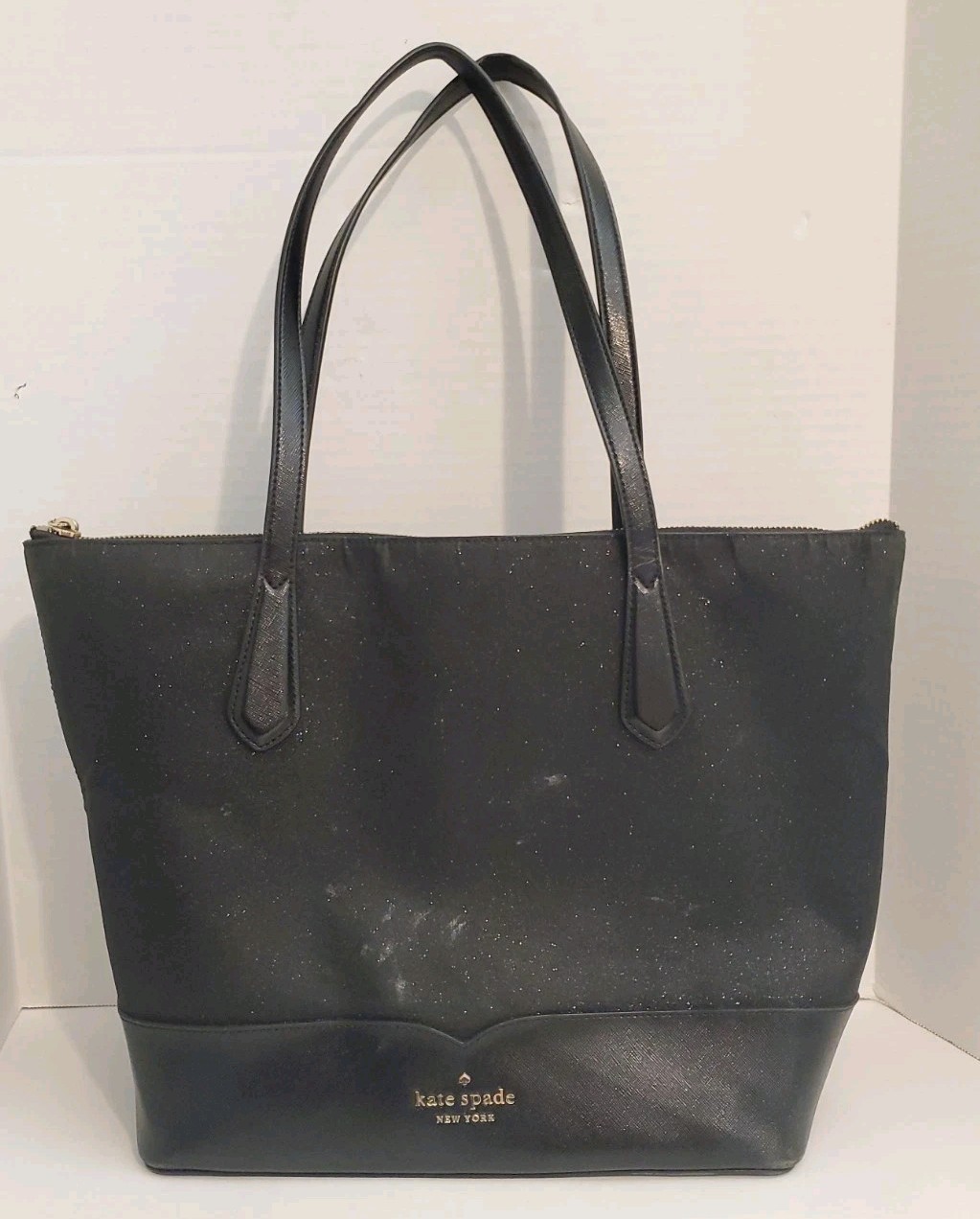 Kate Spade Lola Joeley Black Glitter Penny Double Handle Large Hand Bag