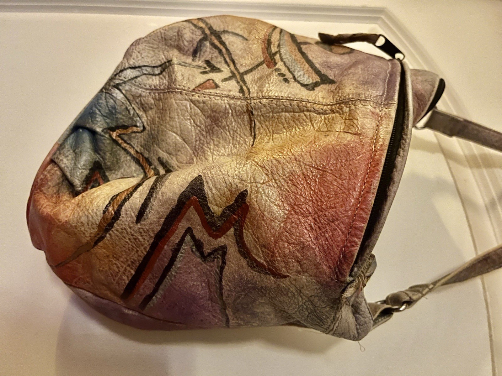 The Animal Hand Painted Abstract Leather Shoulder Bag Art