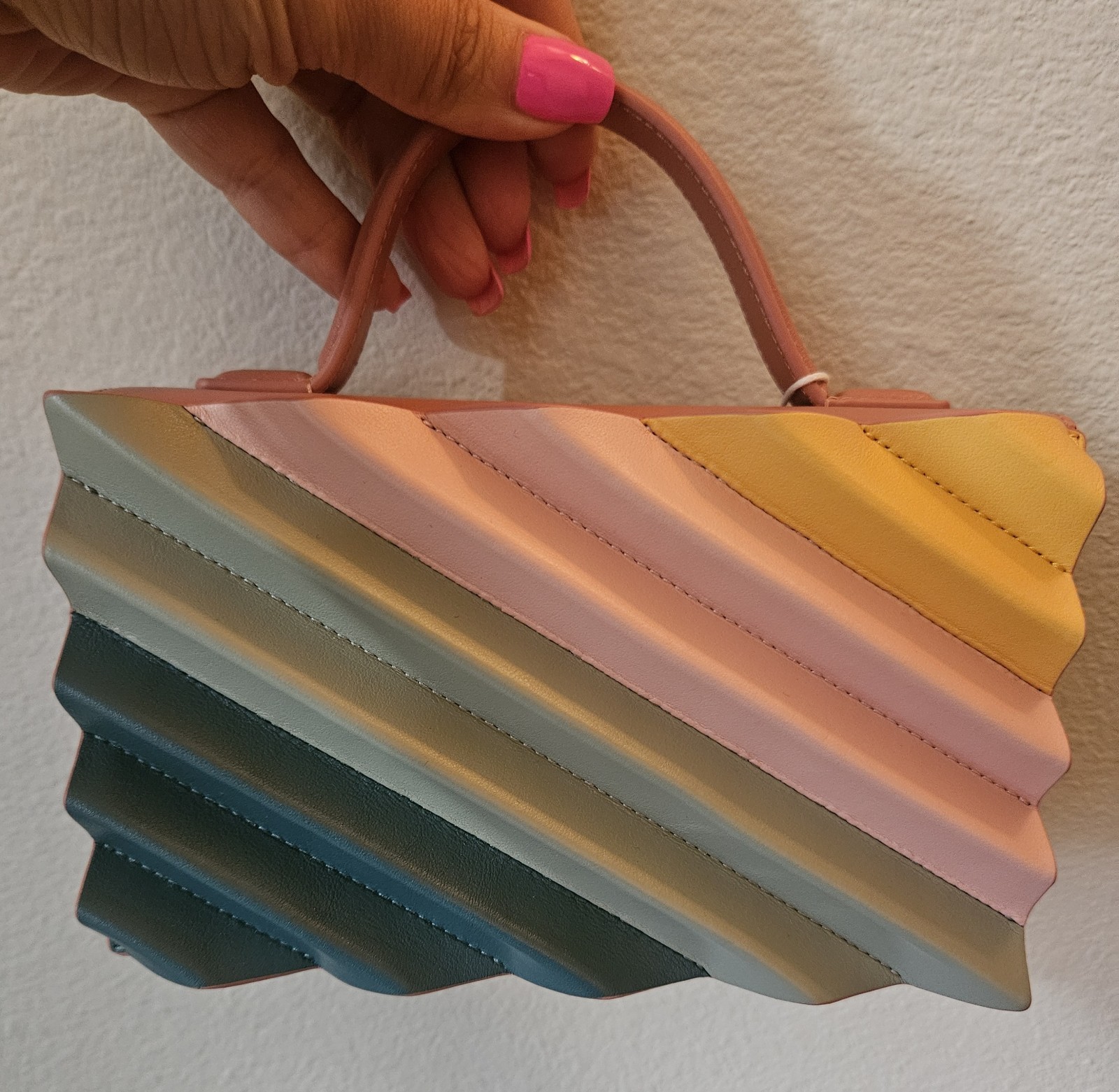 Mlouye Sera Tote Bag, Pastel Multicolor Geometric Pleated Leather ,​100% Authen