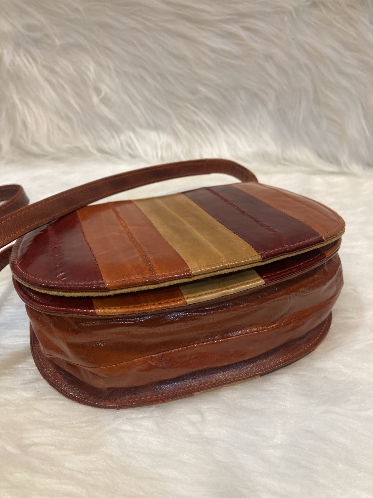 Vintage Genuine Eel Skin Leather Mini Shoulder Bag Warm Tone 17cm