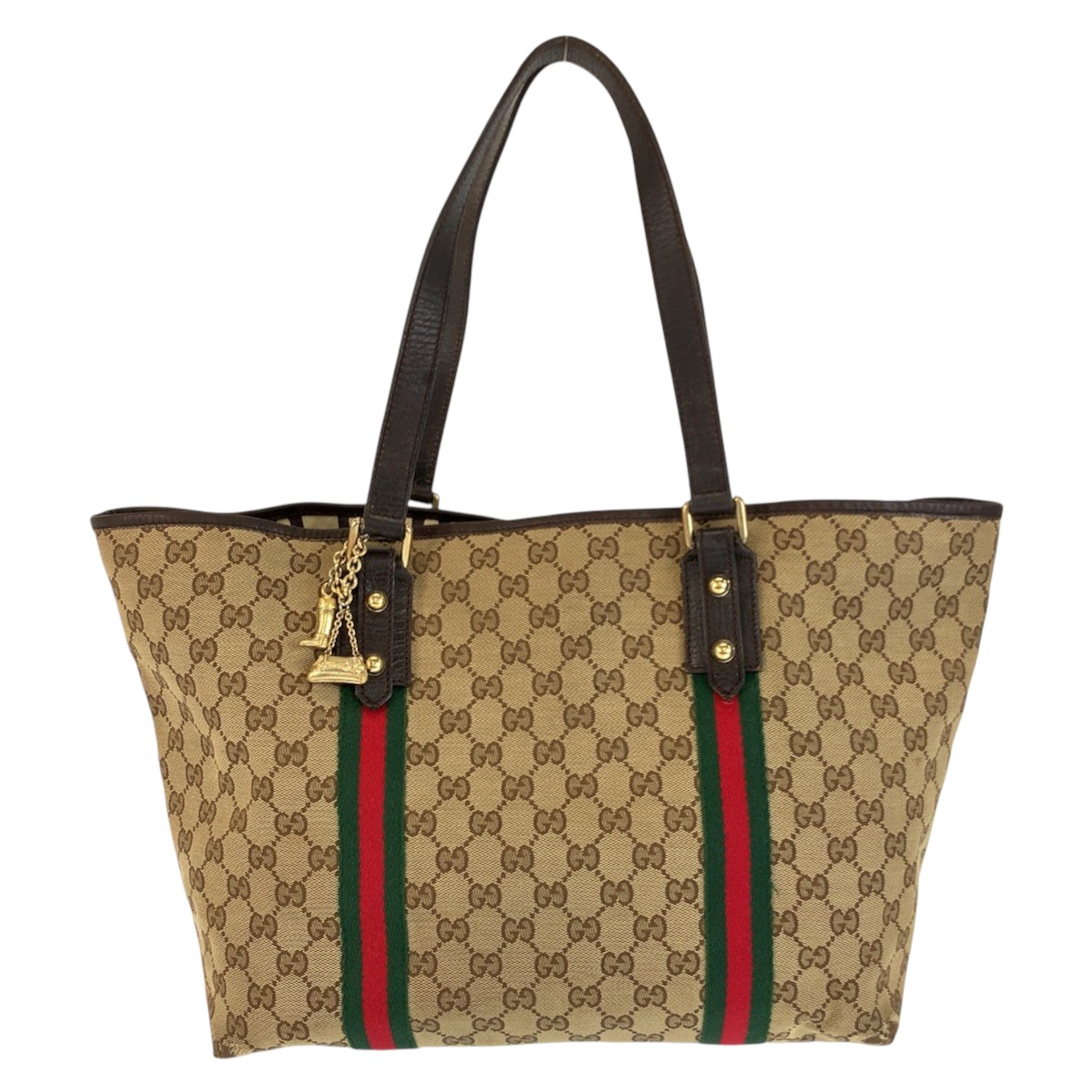 GUCCI Web Stripe 139260 Tote Bag Shoulder Bag Beige Brown GG canvas GG