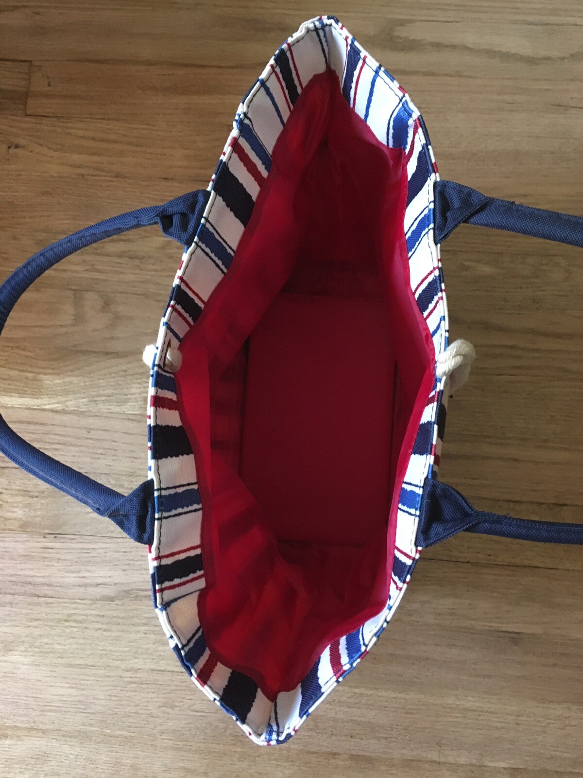 Estee Lauder Blue, Red, Black And White Striped Tote Bag With Handles