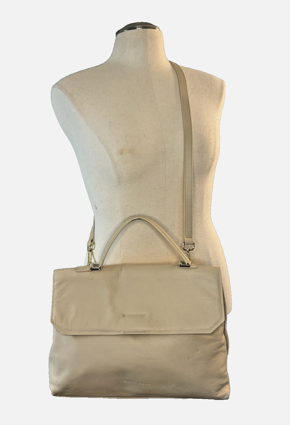 Cuir Rose Italian Leather Cage Large Bag Satchel Crossbody Purse Cream EUC