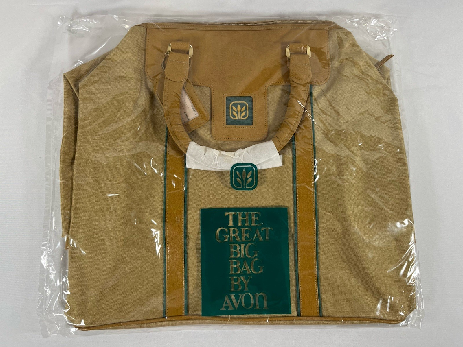 New Sealed 1983 The Great Big Bag By Avon Tan Large Canvas Tote w/ Luggage Tag
