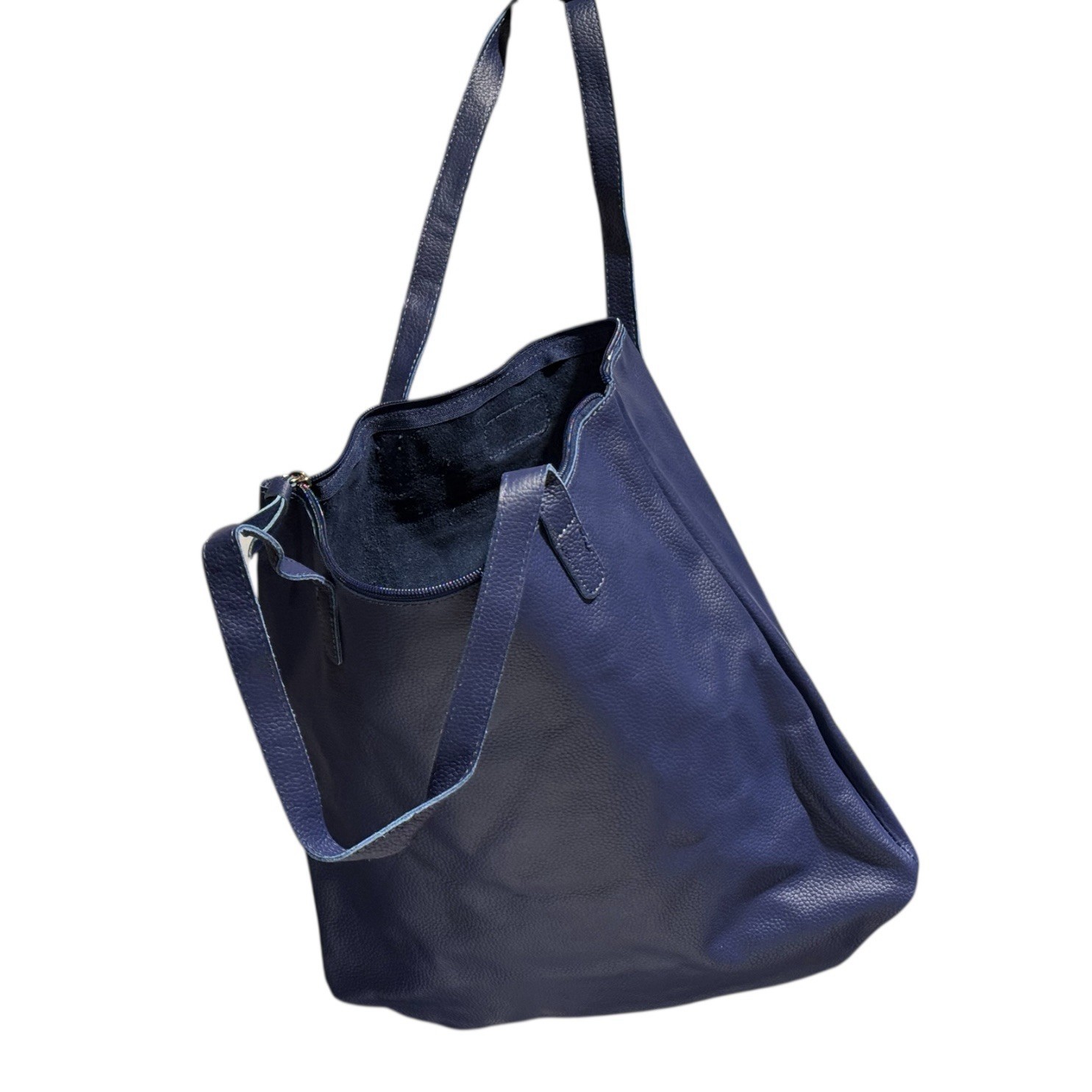 JM New York Large Zippered Leather Tote Shoulder Bag Blue About 13” Tall