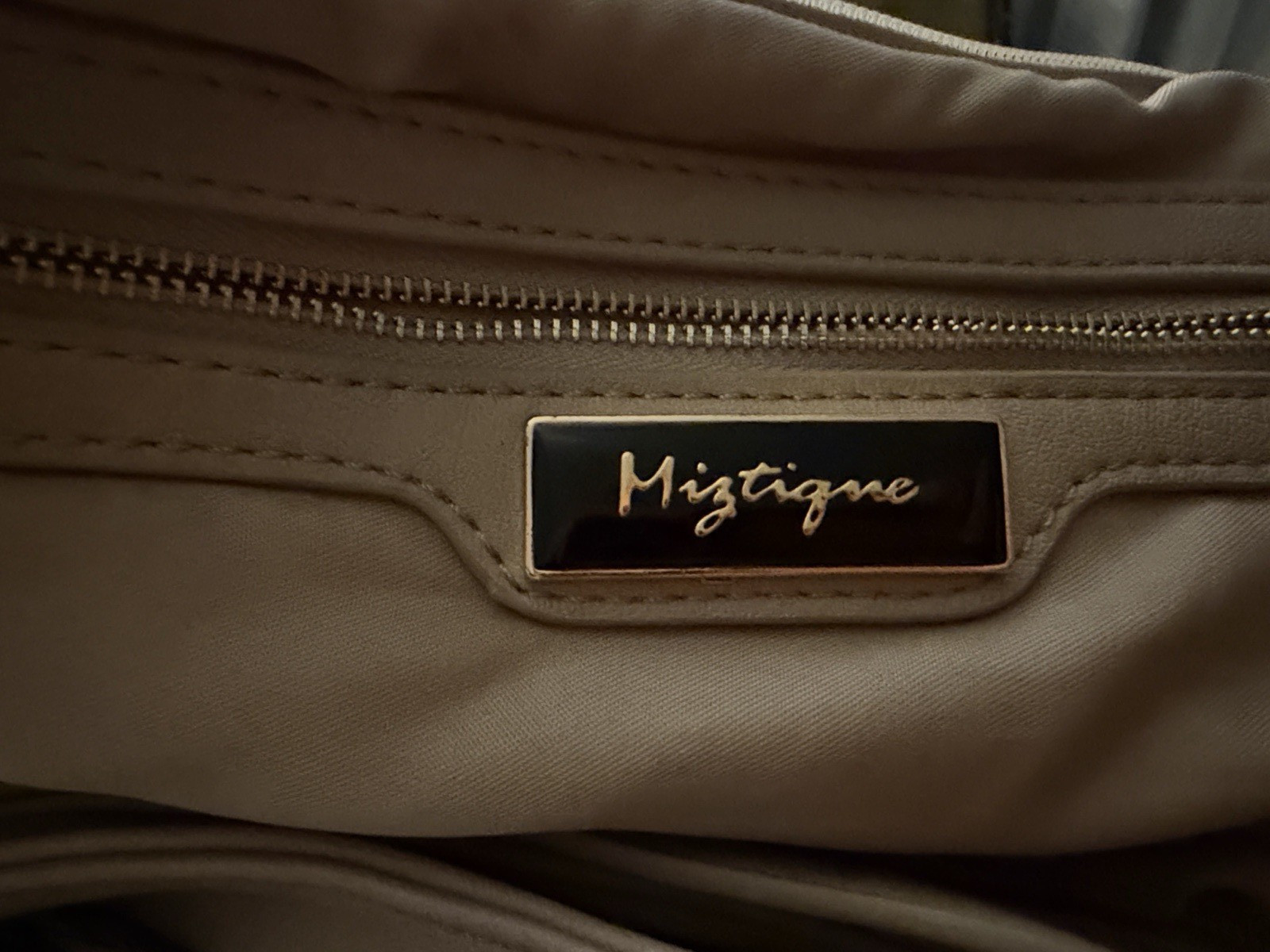 Mizzique Beige Shoulder Bag w/ Chain Strap, Zip Closure, Pockets, Detachable