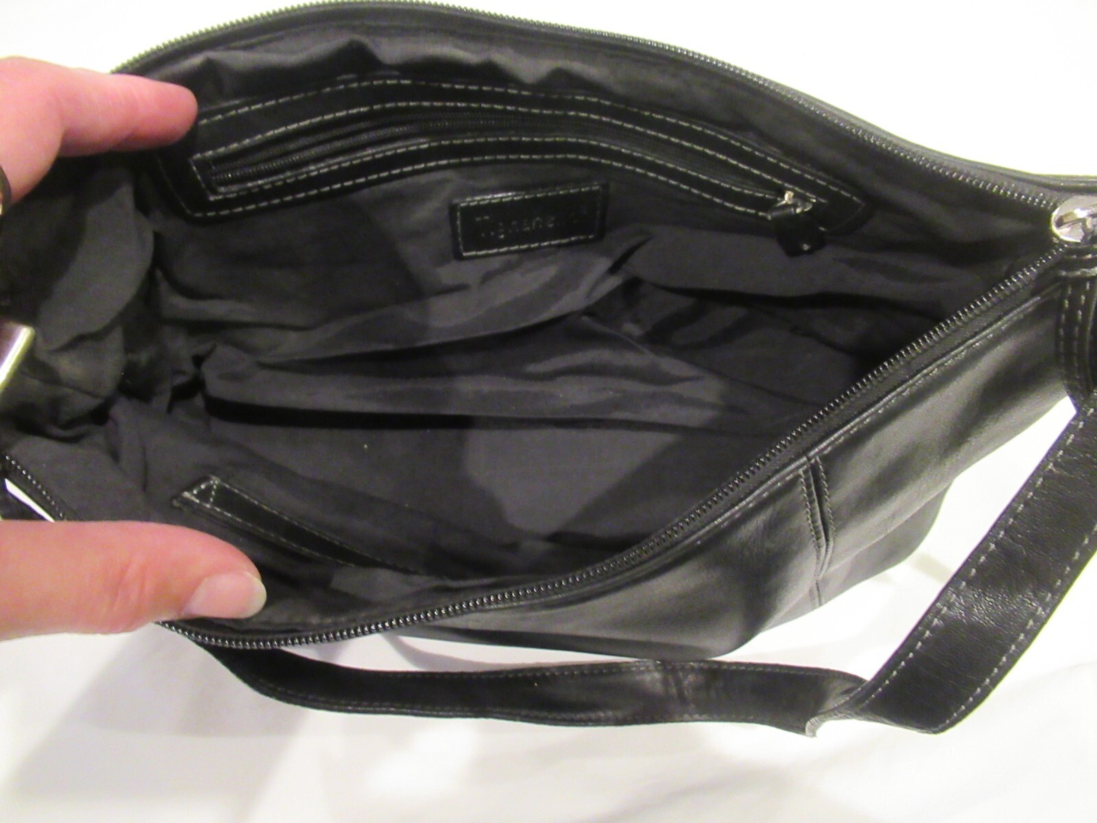 Tignanello black leather purse, 10 inches wide by 6 inches tall