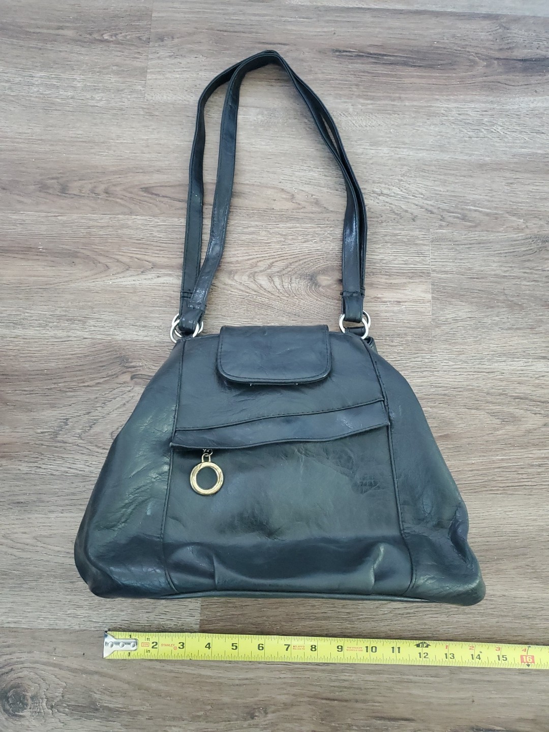 Basic Editions Large Purse Hand Bag Black Faux Leather Carry Handles