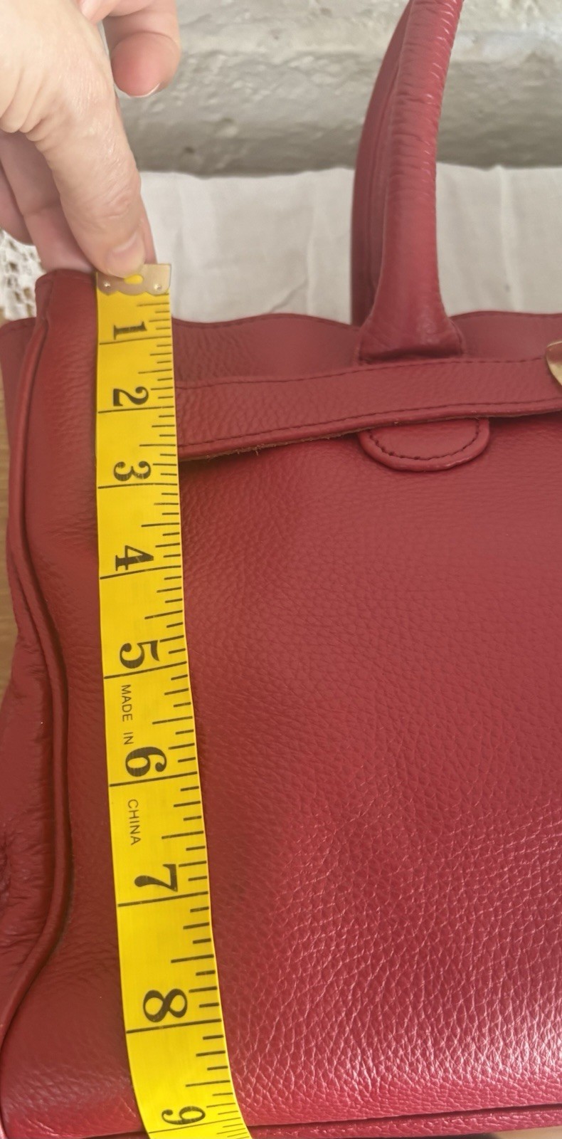 ONNA EHRLICH Women’s Red Genuine Pebble Leather Gold Buckle Maya Tote Bag $550