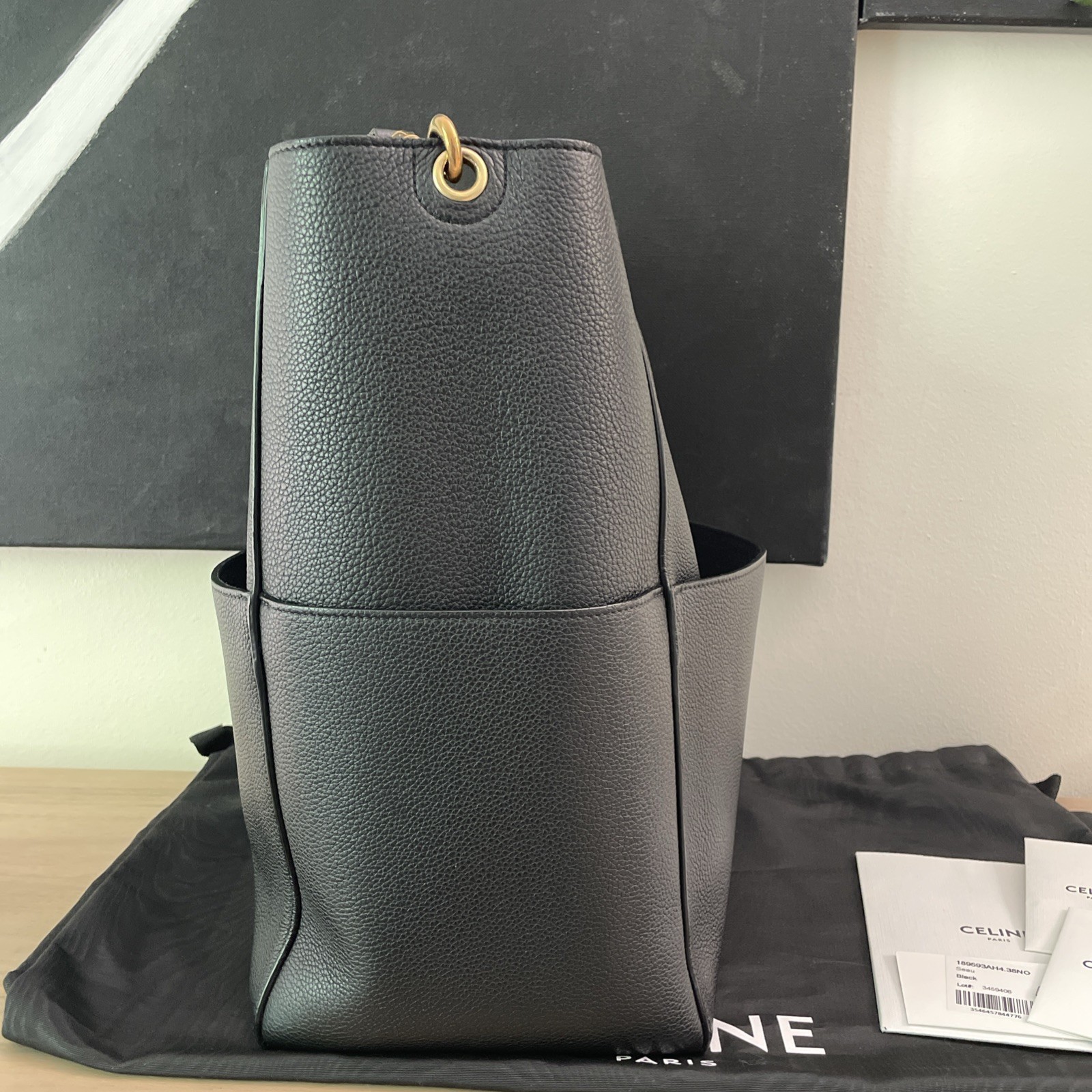 Celine Sangle Bucket Bag In Soft Grained Calfskin Black
