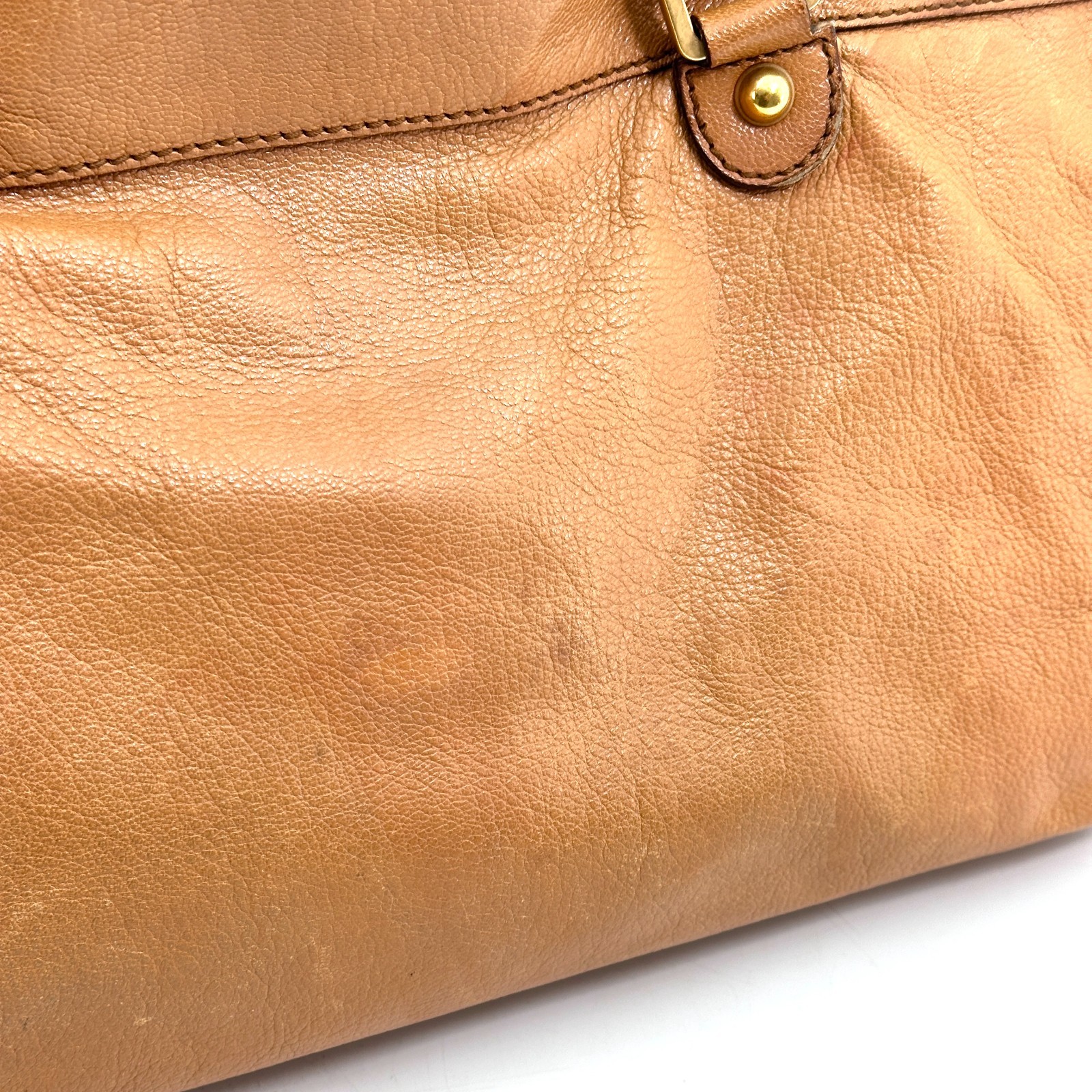 Gucci Interlocking G Blondie Studs Leather Hand Bag Beige Brown 121551 Authentic