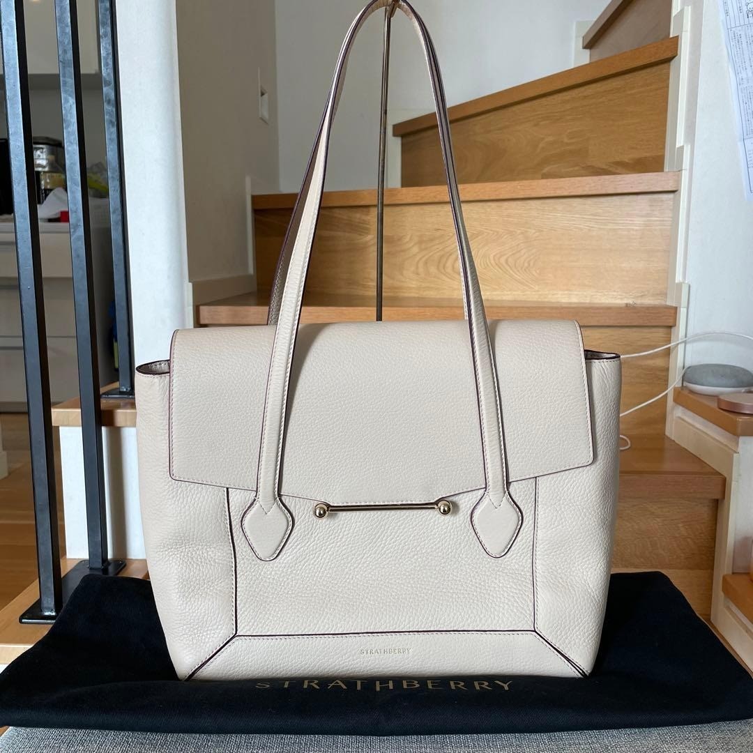 STRATHBERRY Mosaic Handcrafted Leather Tote Bag Cream Pre-Owned W/Dust Bag