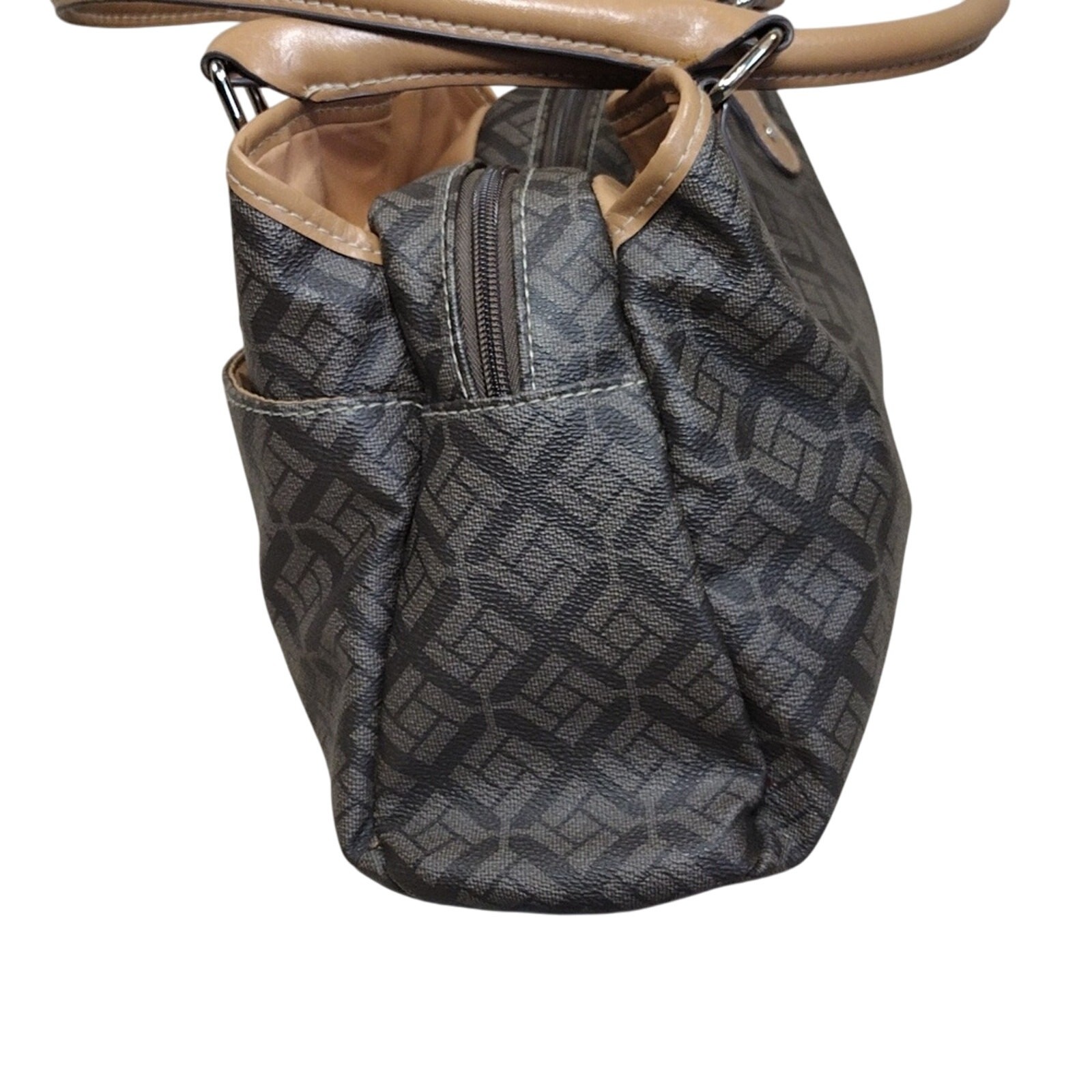 Geometric Shapes Business Casual Stylish Spacious Black Tan Hand Shoulder Bag