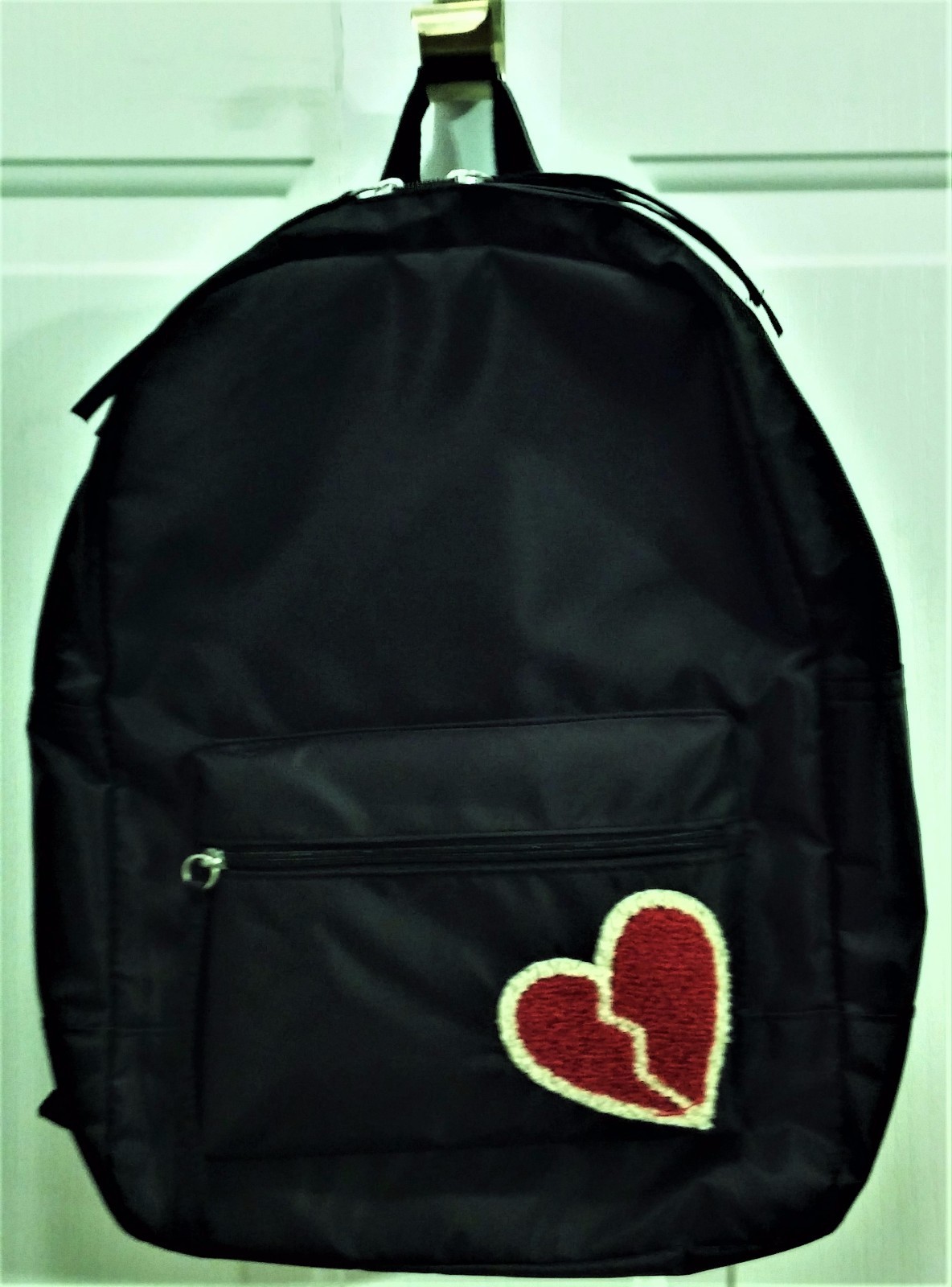NWT Arizona Jean Black Dome Backpack with Red Shag Heart, 15″ Tall