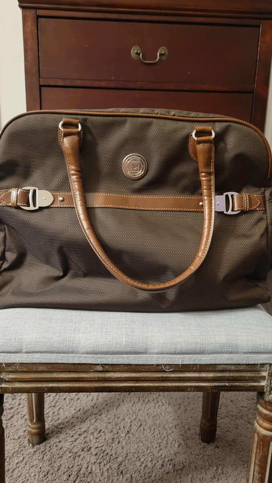 CHAPS Collection Travel Tote Brown Weekender Large Shoulder & Hand Bag Duffle