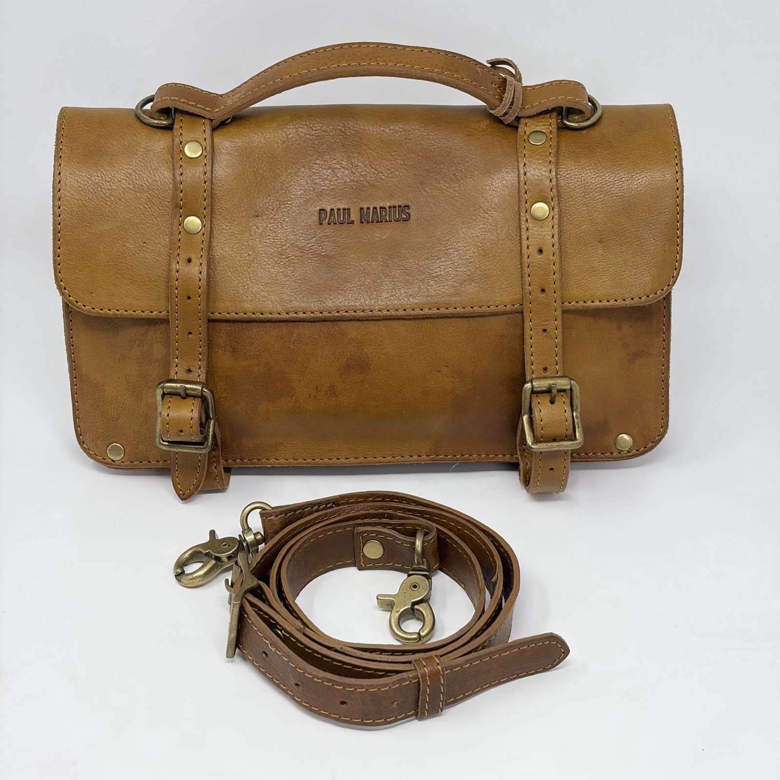 Paul Marius L’Enveloppe Réédition Leather Satchel Crossbody Bag Oiled Honey