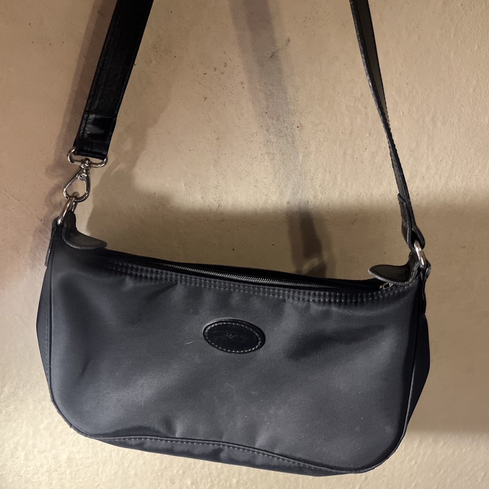 LONGCHAMP Nylon Leather Logo Hand Bag Pochette Y2K Brown Made In France
