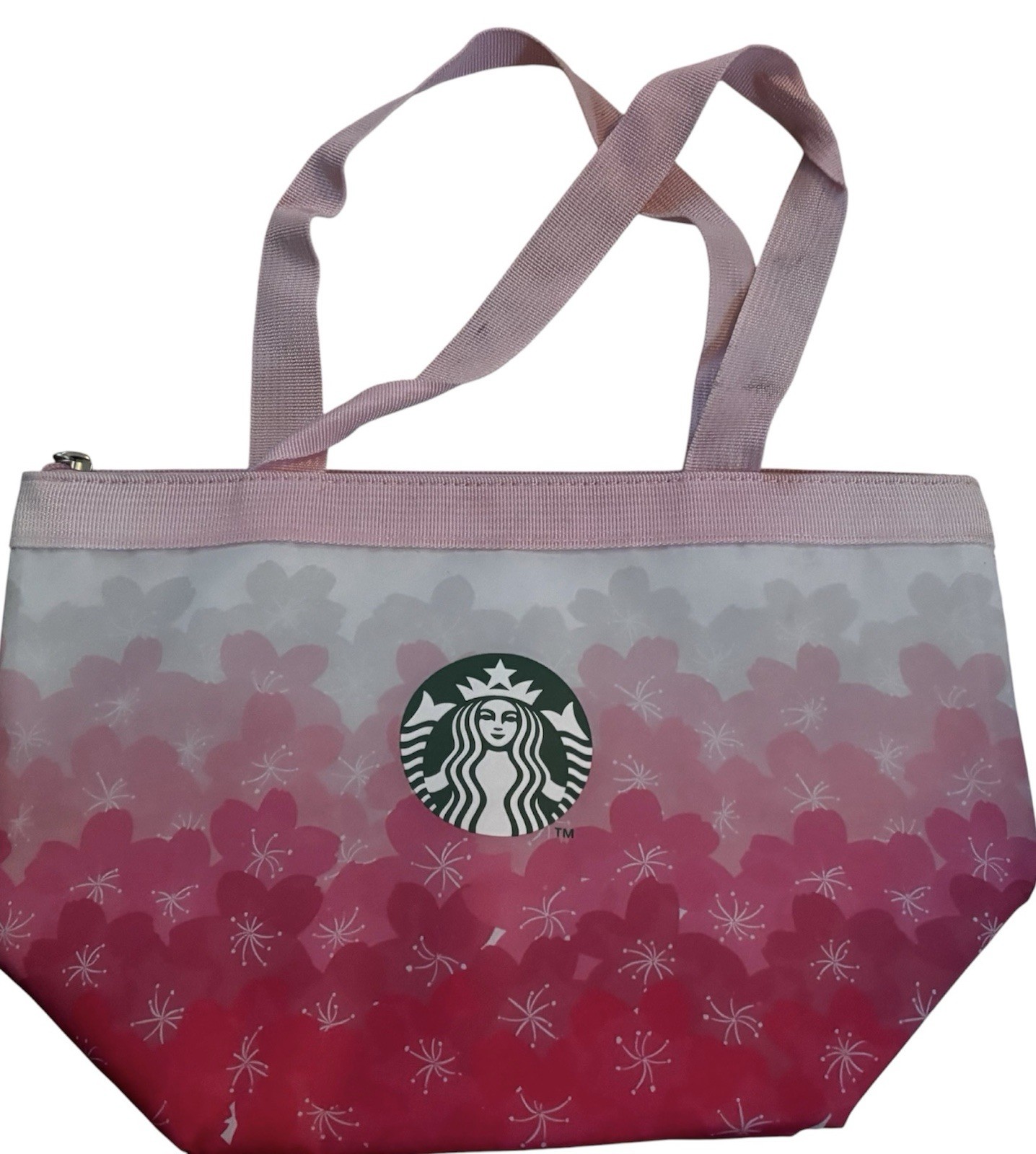 Starbucks Pink Cherry Blossom Floral Insulated Cooler Tote Lunch Bag Zip Top