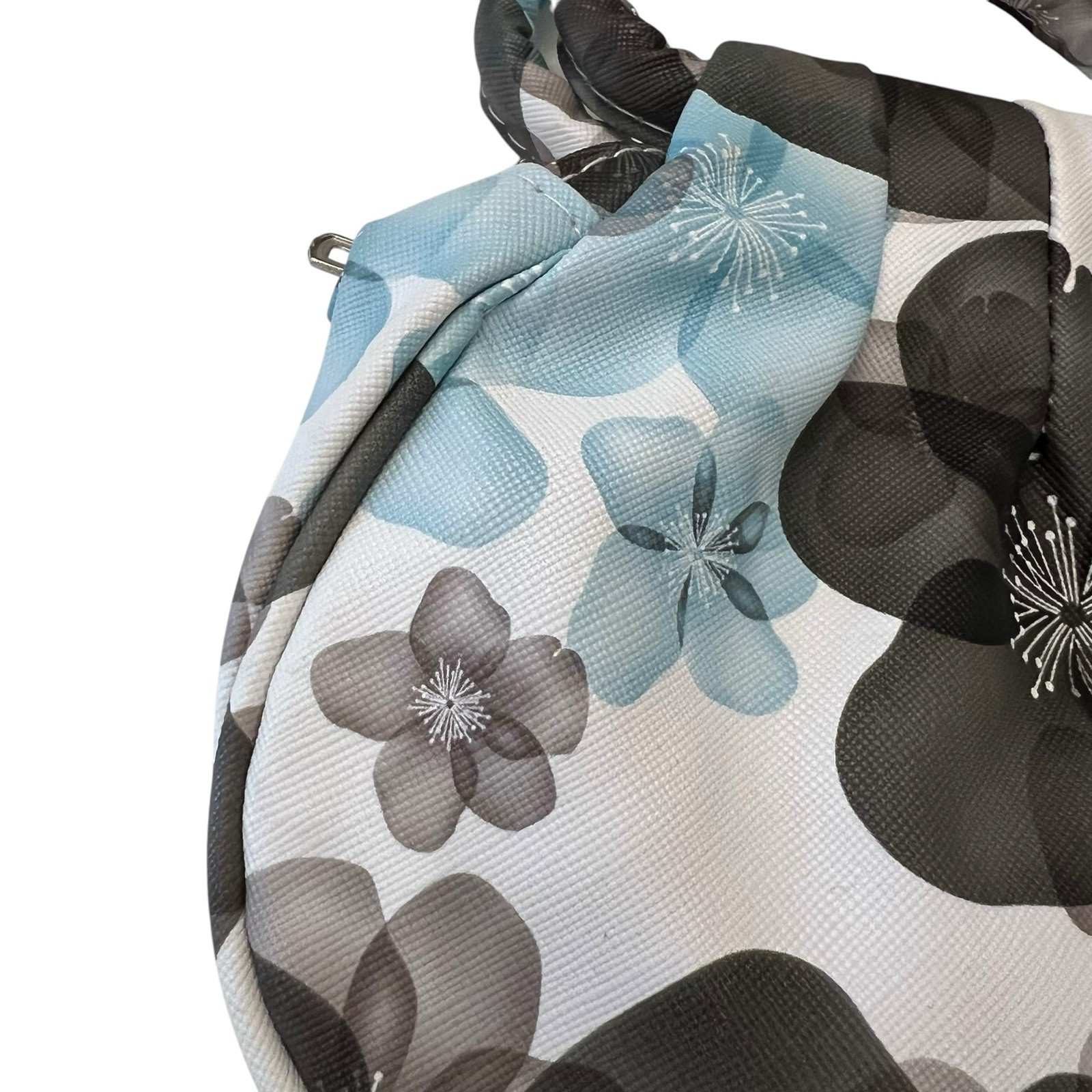 NEW Women’s Mini Top Handle Bag Purse Compact PU Handbag Blue Floral Party