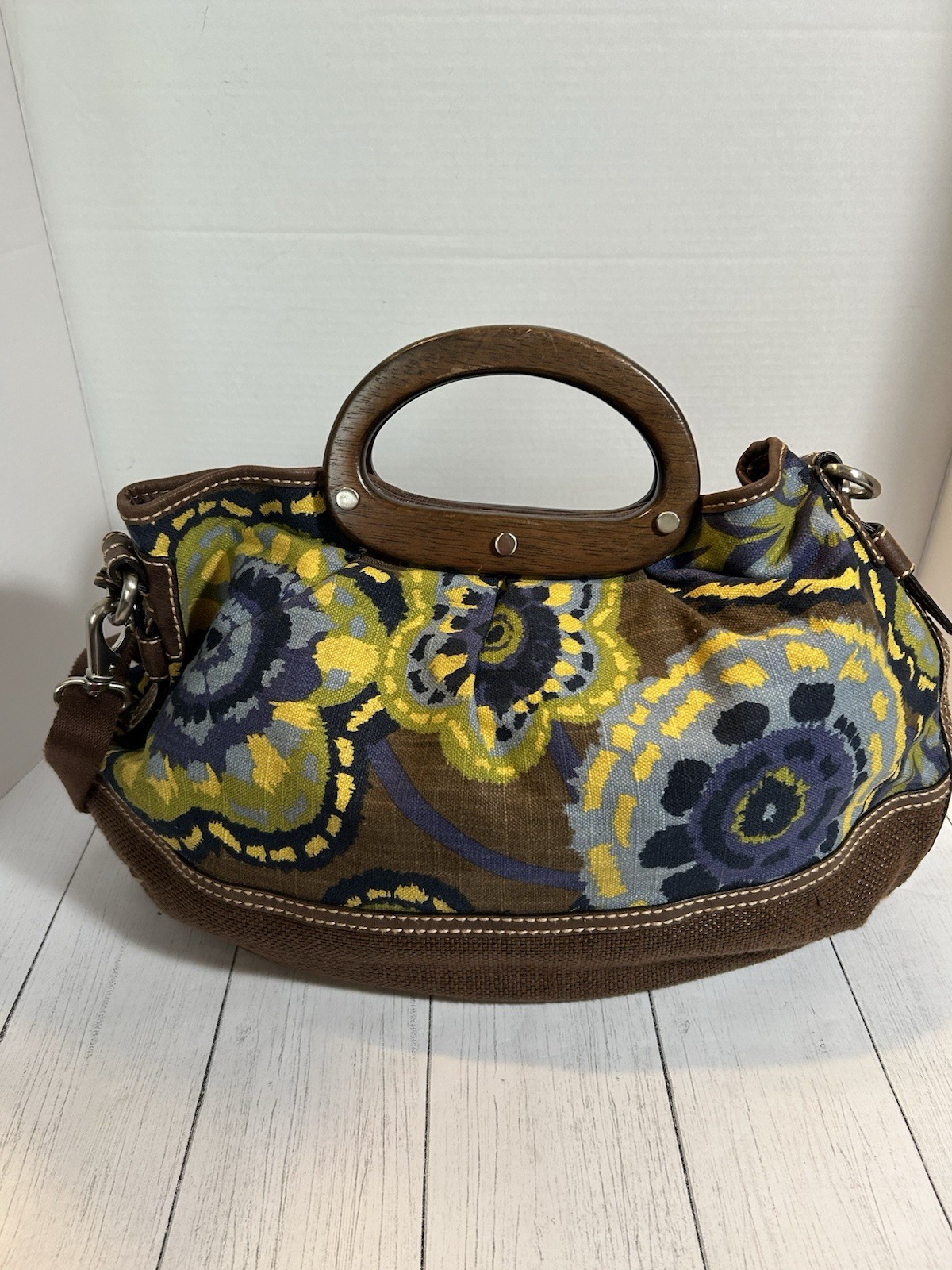 Fossil Key Per Canvas And Leather Handbag Floral Original Brand