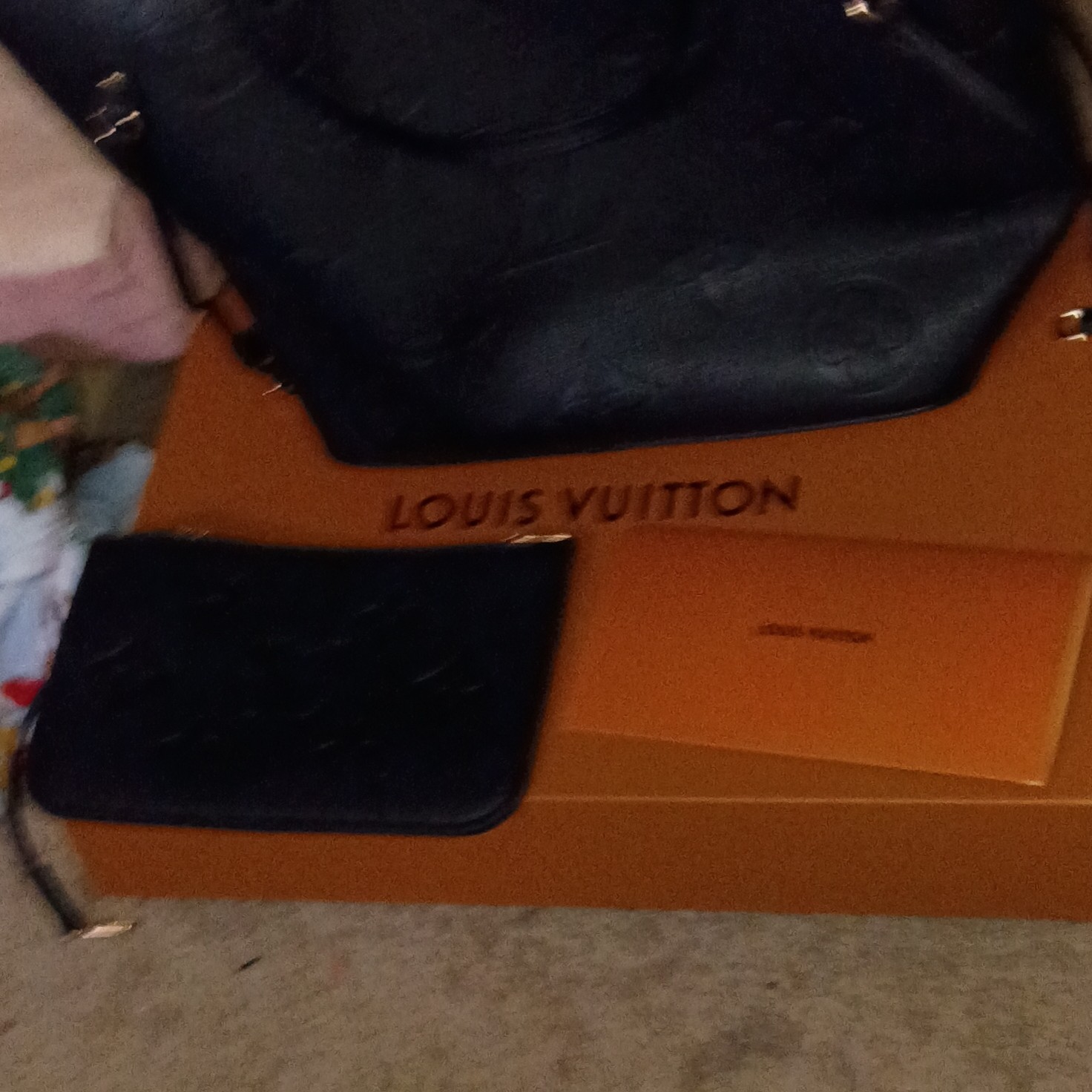 Louis Vuitton Black Empreinte Monogram Tote Zip Pouch Box Strap Gold HW.