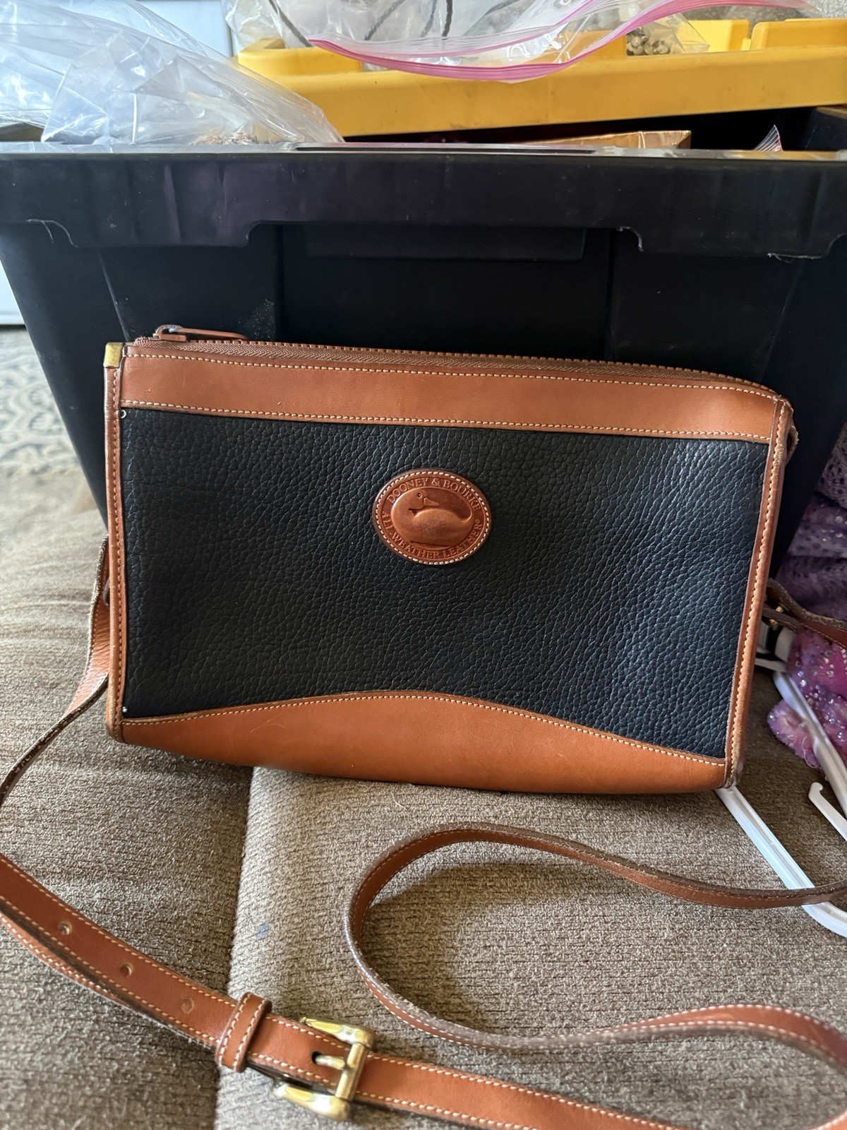 Dooney & Bourke Black/Brown Zip Crossbody Bag Adjustable Detachable Strap