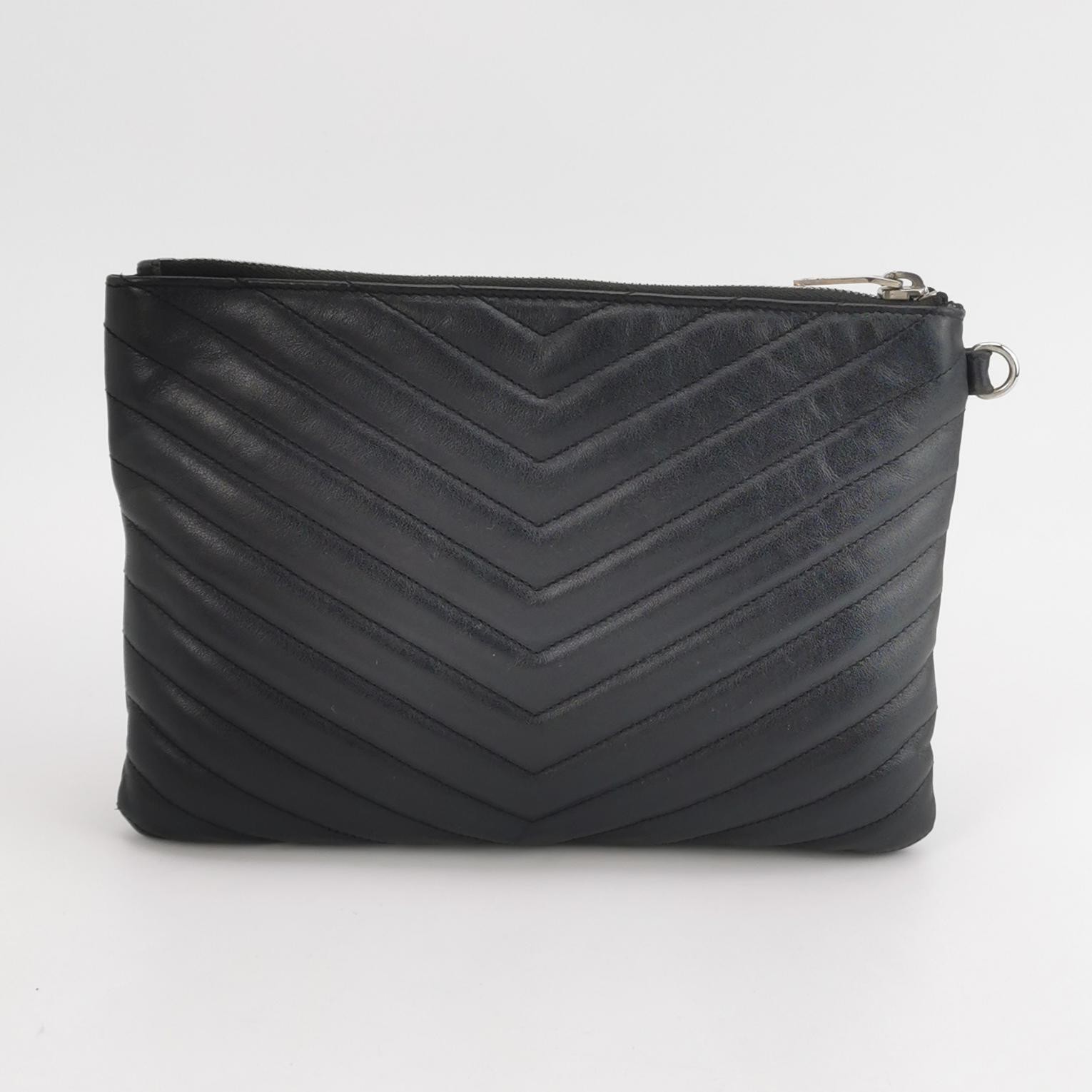 Saint Laurent Monogram Regular Size Black Leather Handheld Clutch US Ship