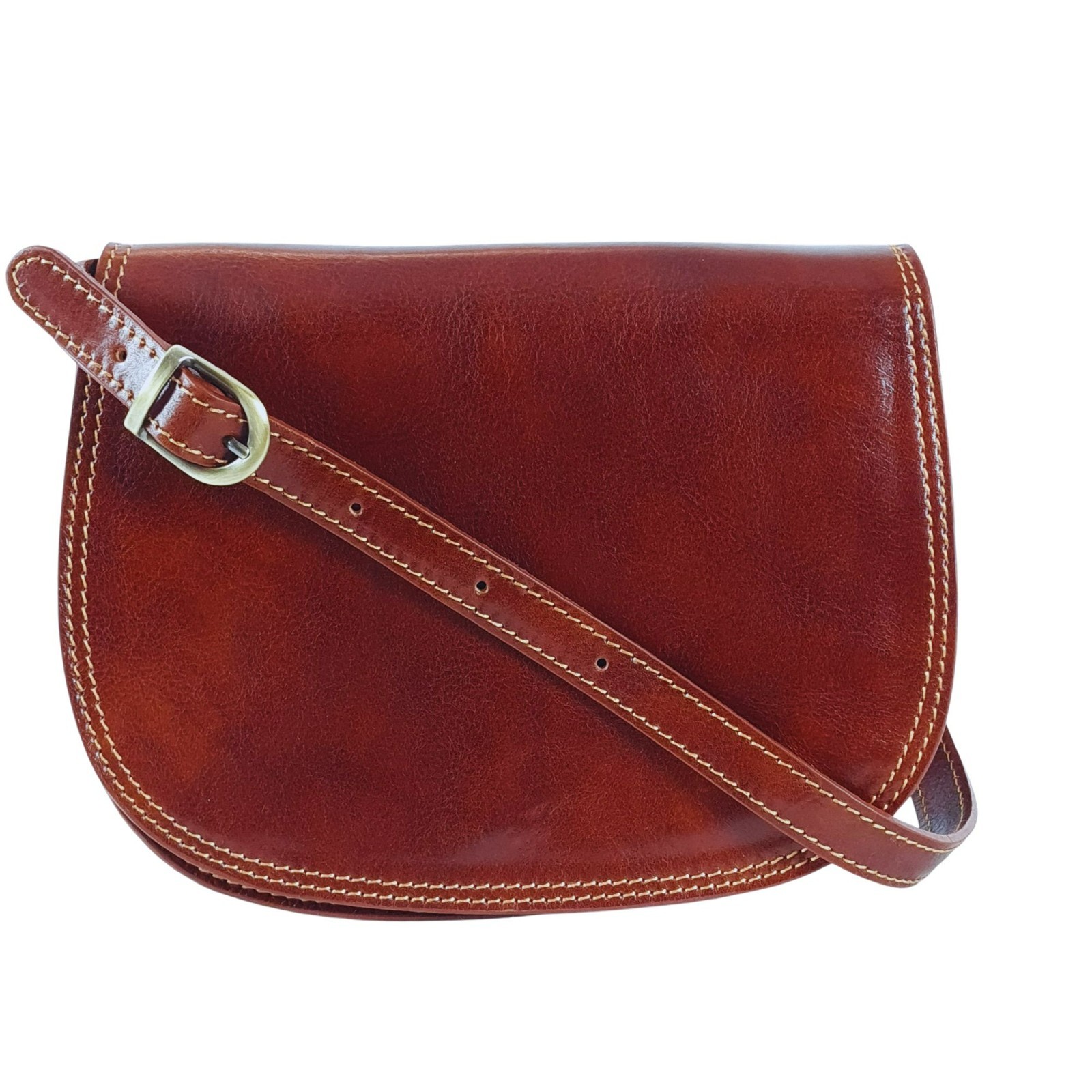 Ladies Leather Saddle Bag Brown Handmade Italy Genuine Leather Bag