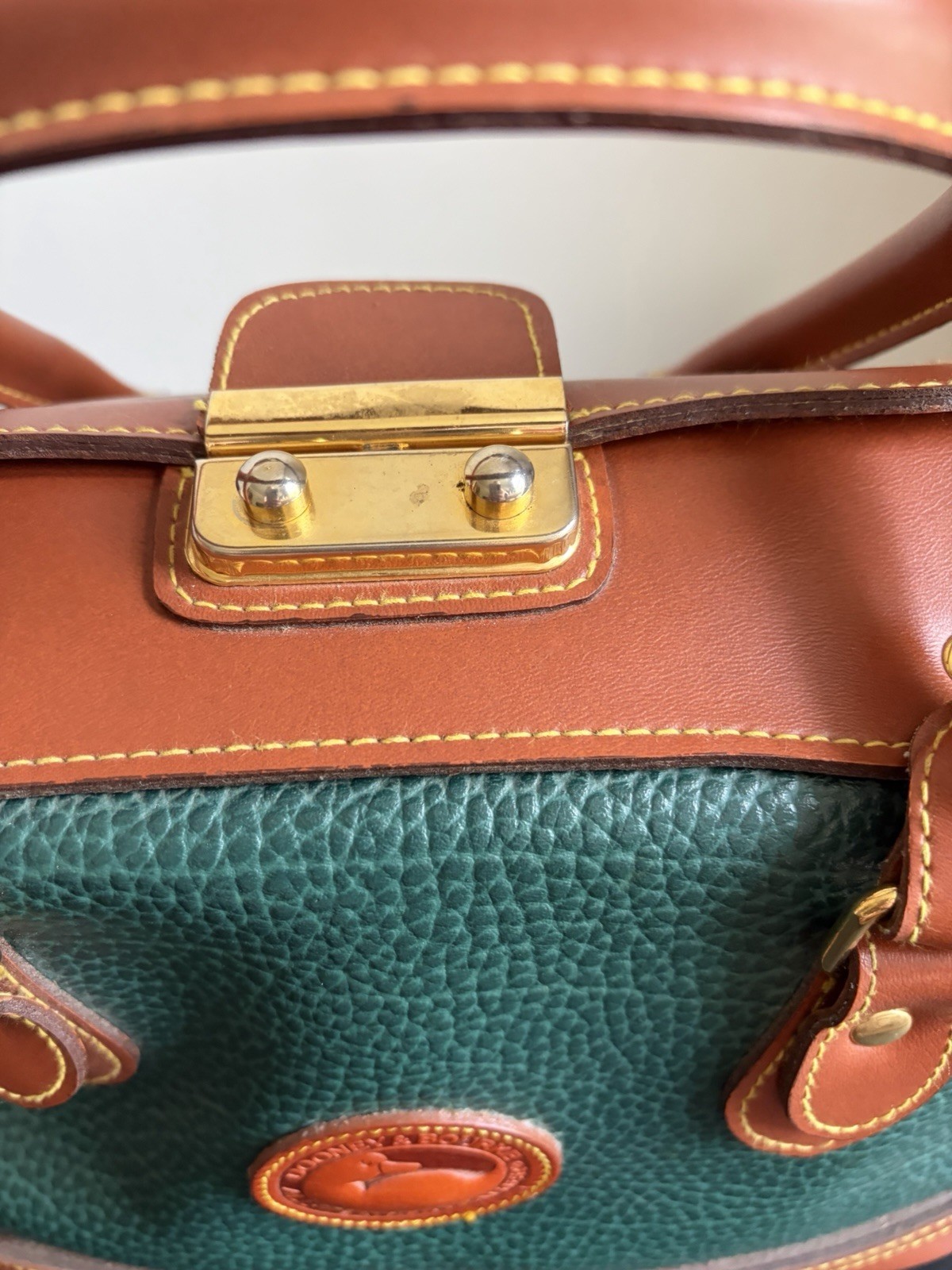 Dooney & Bourke Green Pebbled Satchel Top Handle Gold Latch