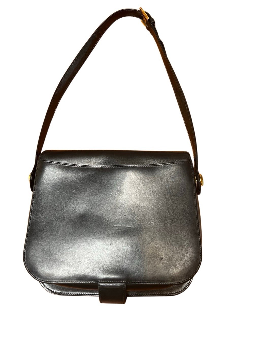 Vintage Authentic Gucci Black Leather Shoulder Bag Purse Gold Interlocking G’s