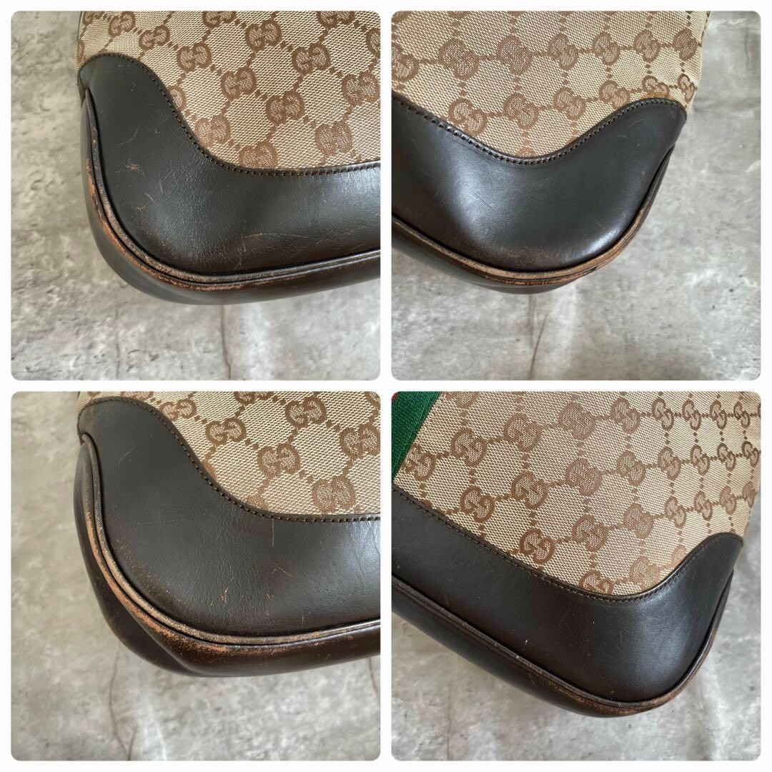 GUCCI Jackie GG Canvas Web Stripe Shoulder Bag Brown Leather Medium Tote