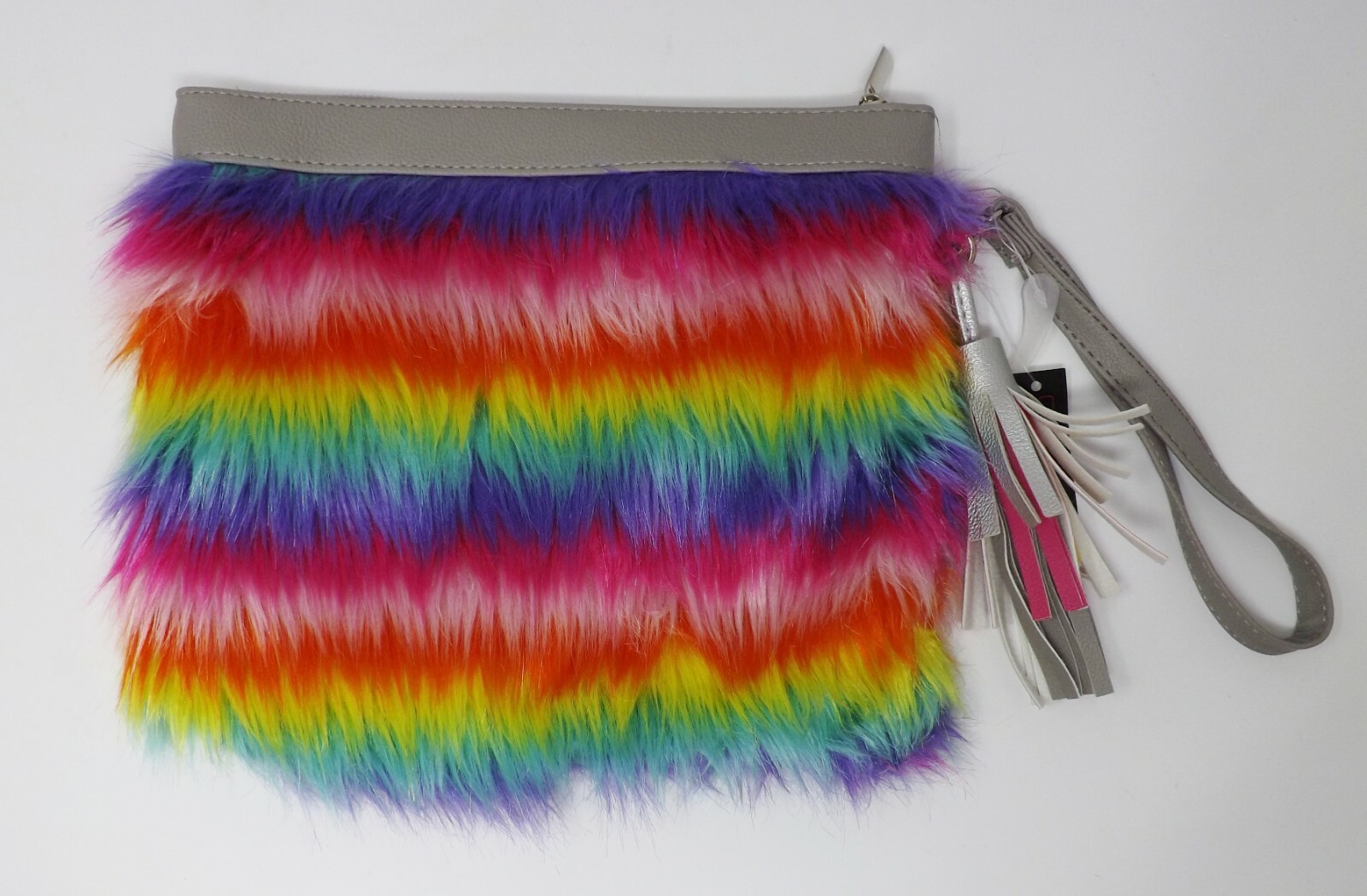 No Boundaries Large Faux Rainbow Fur Wristlet