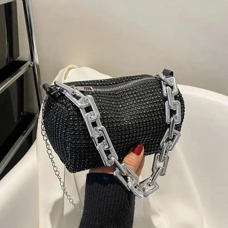 Rhinestone Bucket Bag, Glitter Chain Prom Purse, Women’s Mini Crossbody Bag