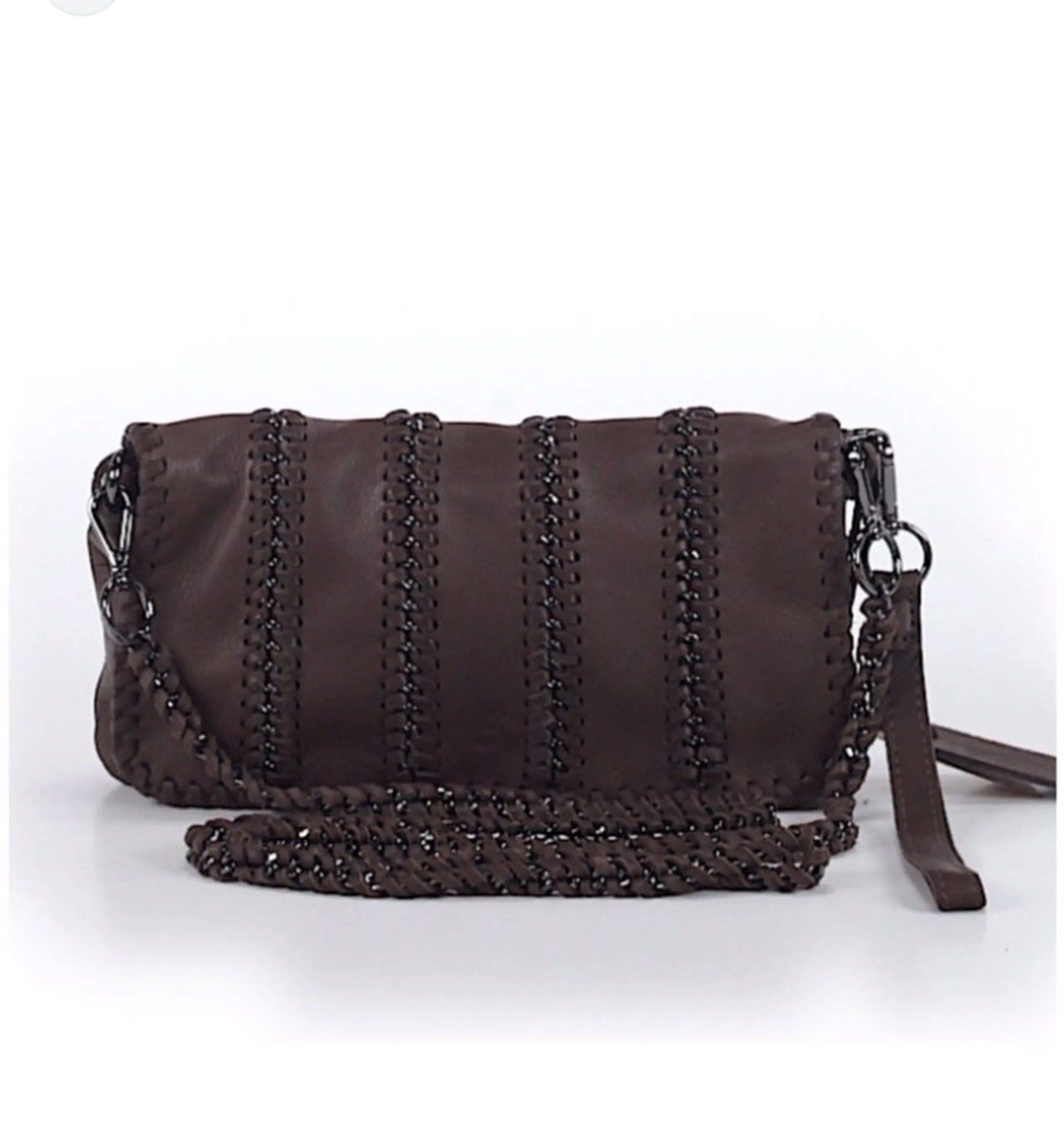NWT $275 Linea Pelle Soft Brown Leather Whipstitch Chain Crossbody Bag Wristlet