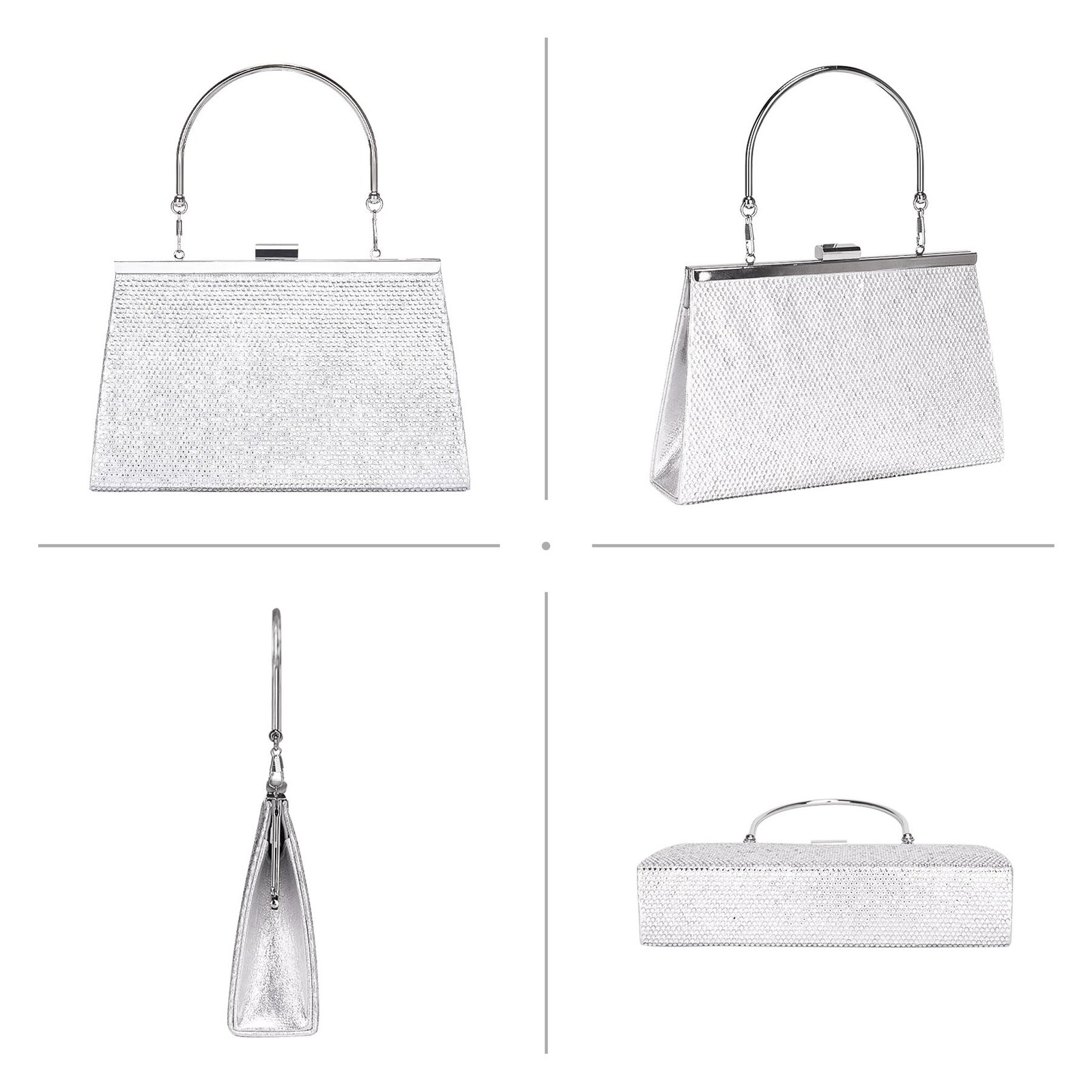 Larcenciel Womens Evening Handbags Sparkly Top-Handle Rhinestone Purse W/Chain