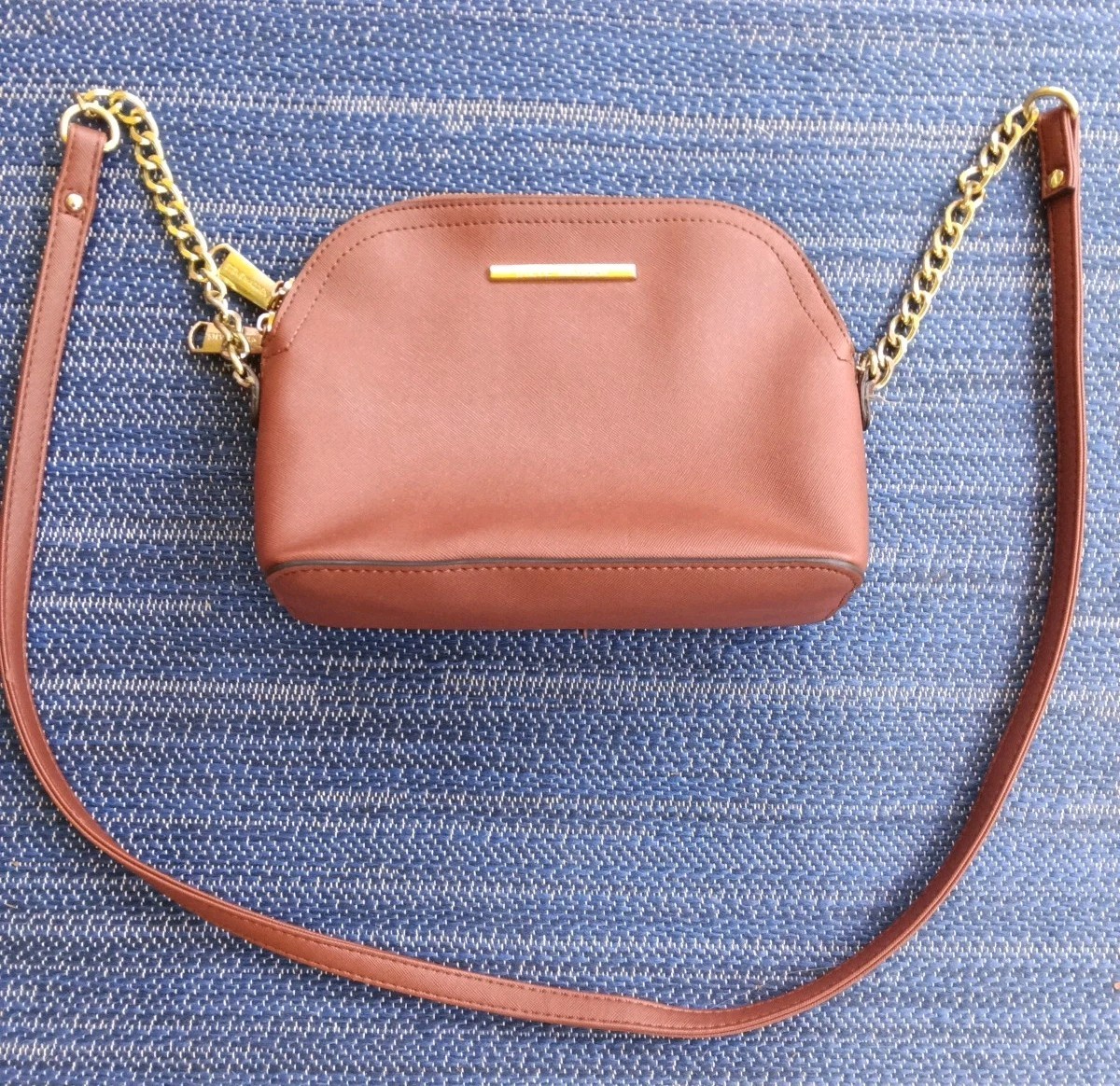 STEVE MADDEN Small Crossbody handbag Vegan Brown Leather & Gold Chain EXCELLENT!