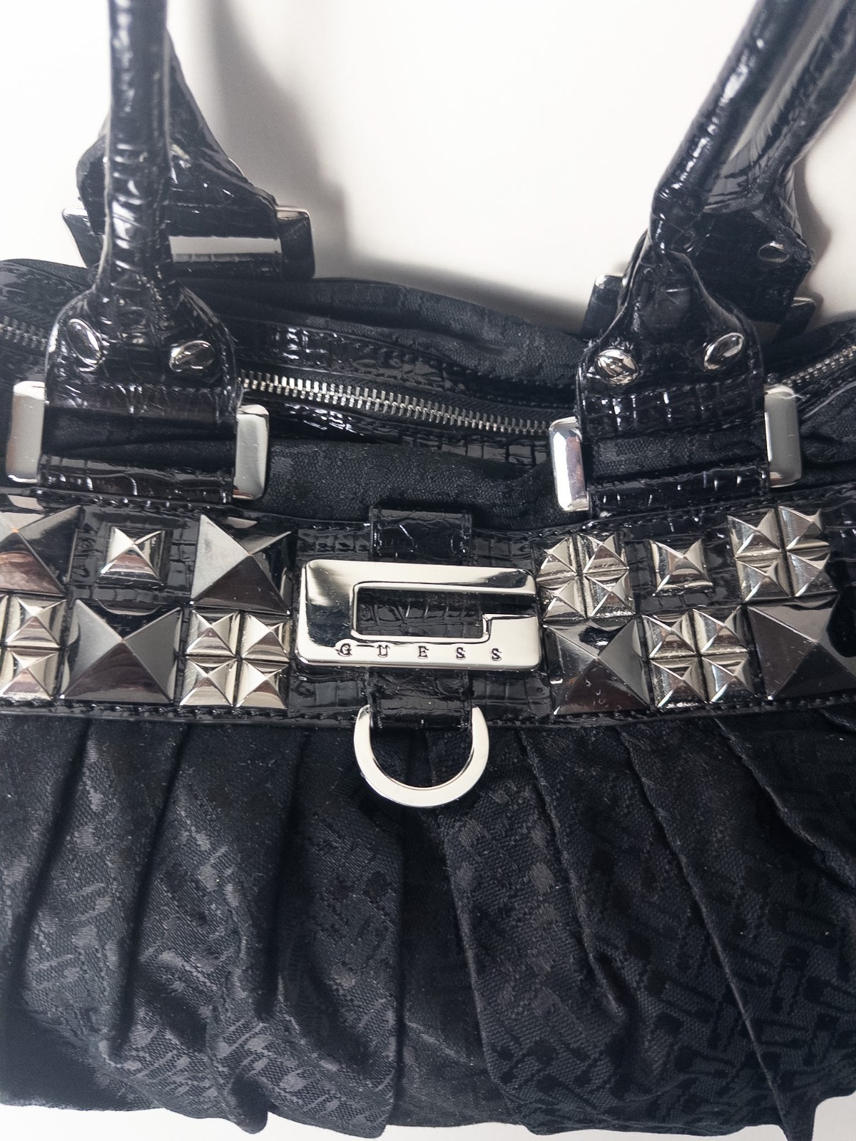 Y2K Leather Shoulder Bag Womens Guess Black Goth Black Croc Hobo