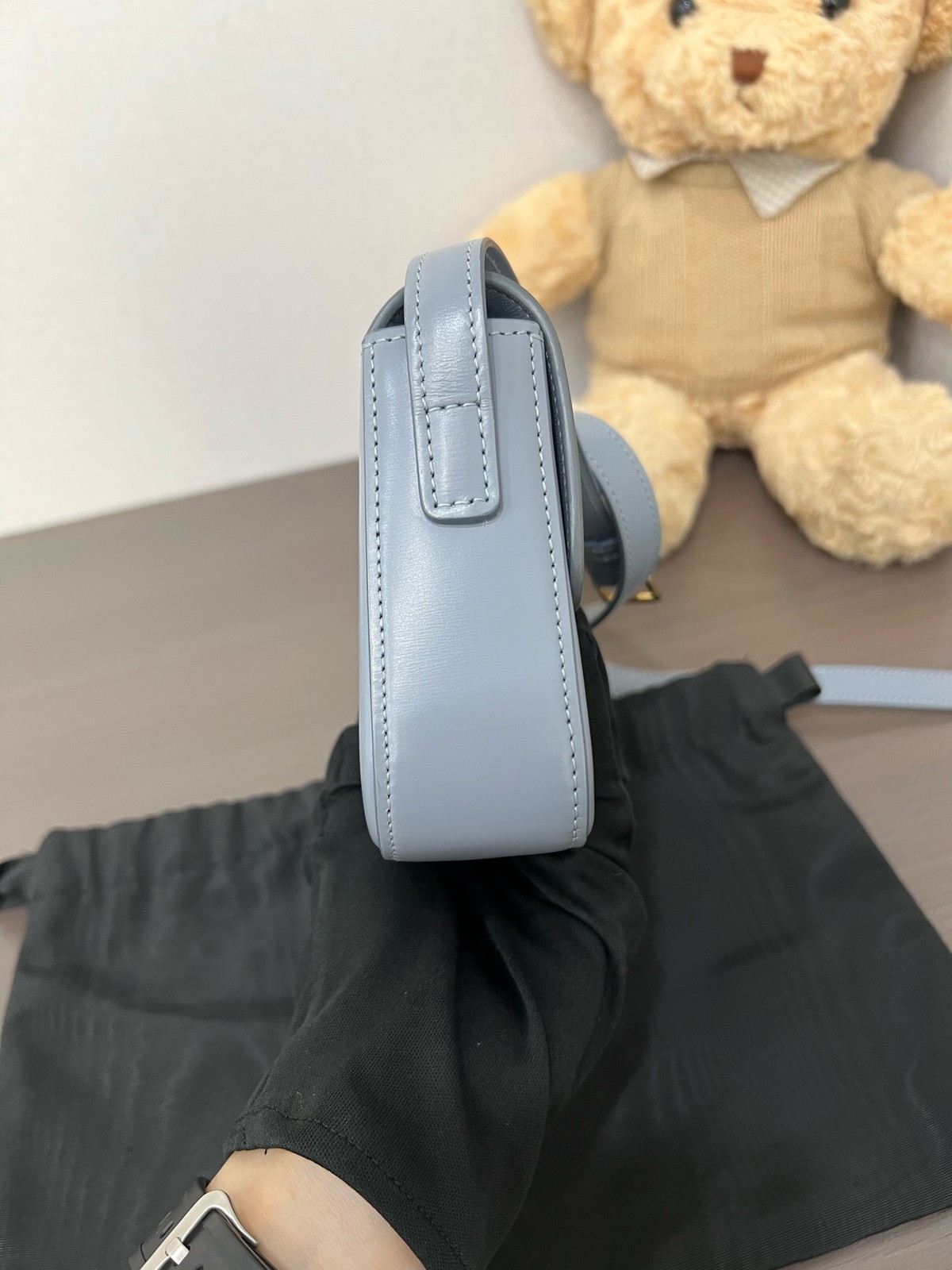 Celine Triomphe Normal Light Blue Calfskin Underarm Shoulder Bag Duty Paid