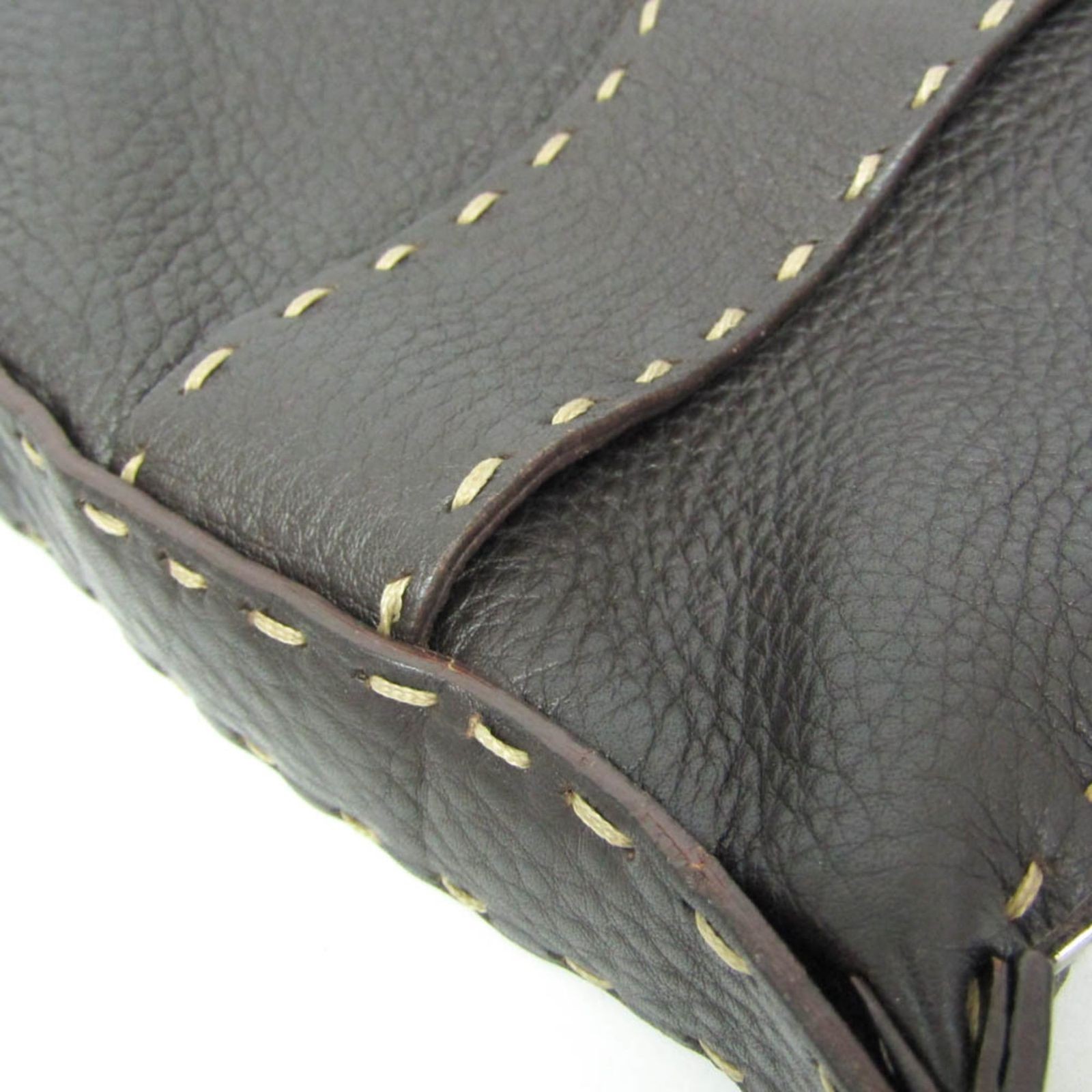 Authentic Fendi Selleria Leather Shoulder Bag 8BT092 Dark Brown 8.07in x 9.44in