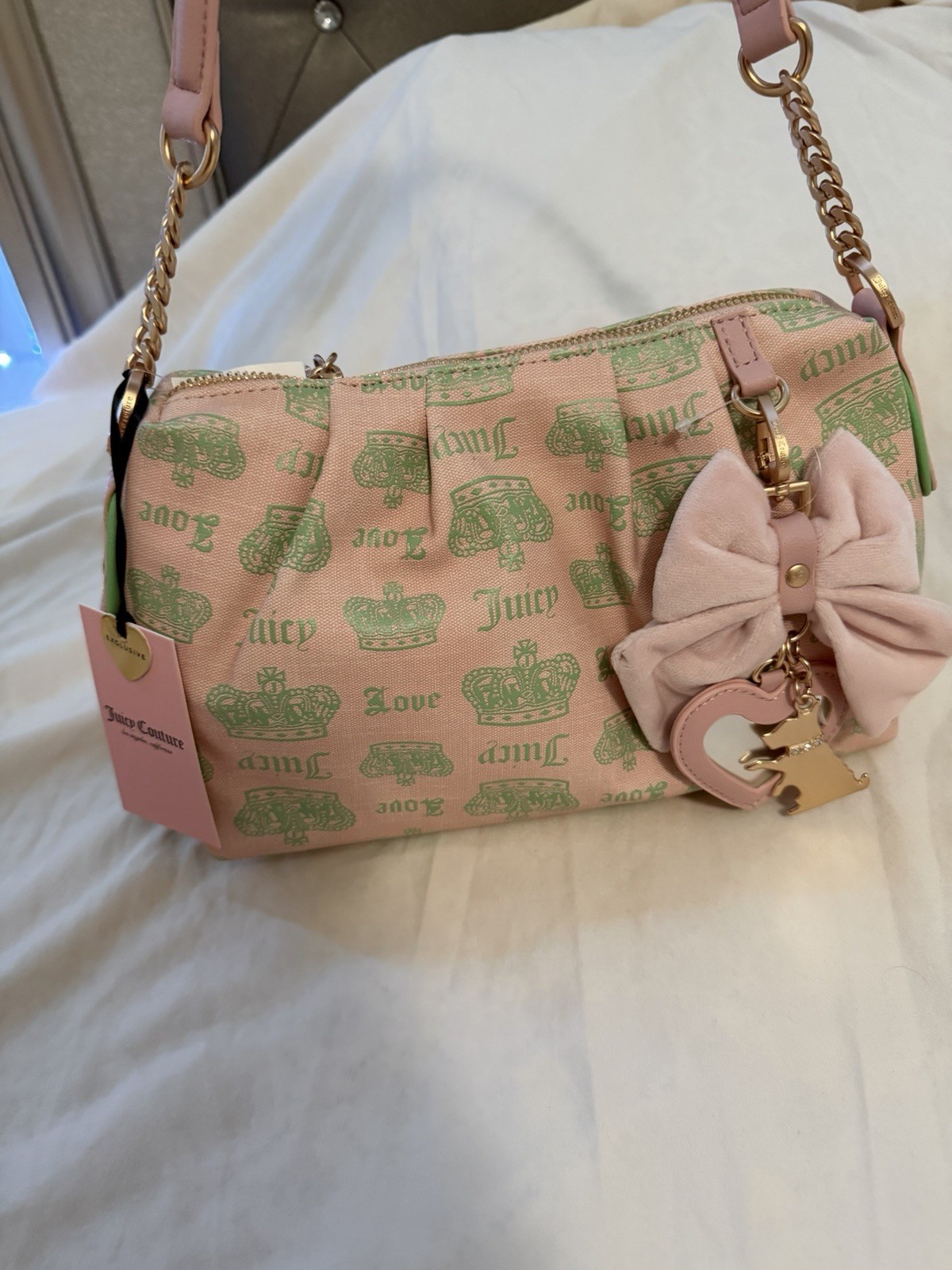 NEW JUICY COUTURE FAN CLUB SHOULDER BAG PINK DIAMOND RETRO