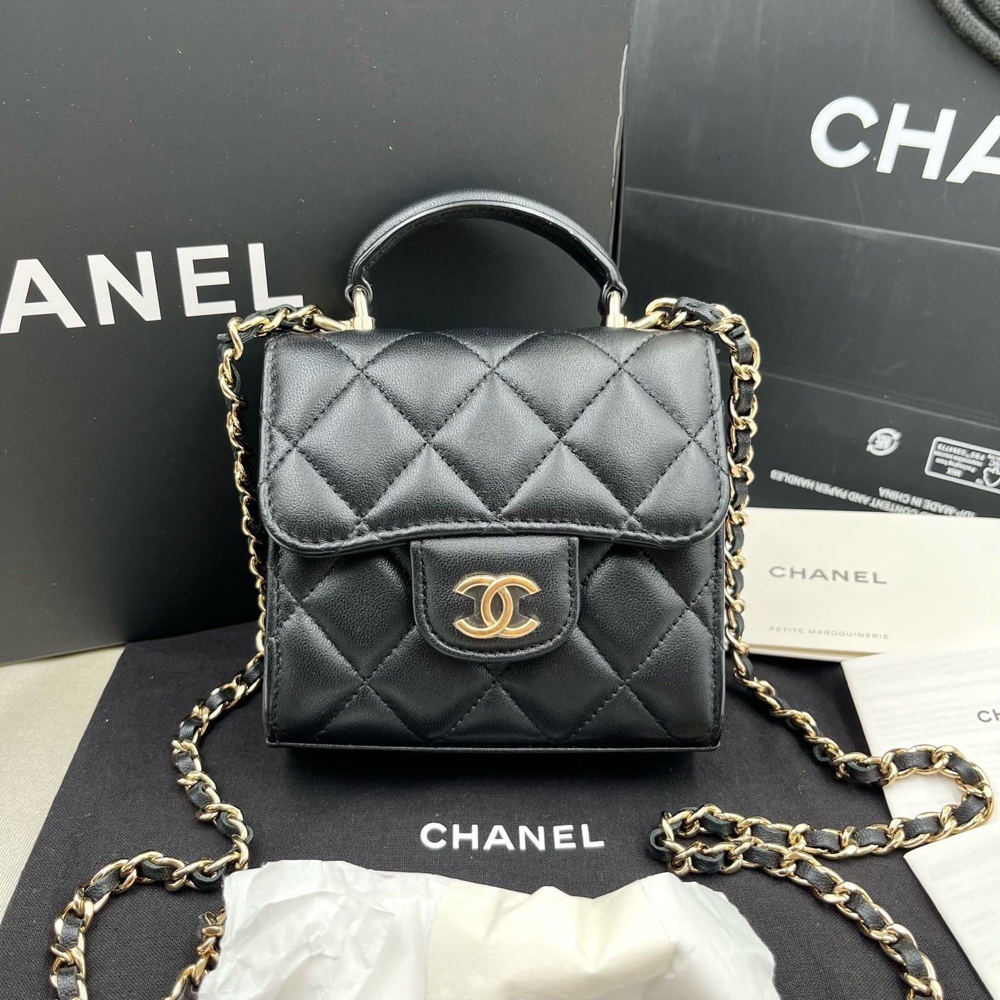Chanel 22P Quilted Handled Flap BagInterwoven Leather Chain with Interior Mirror