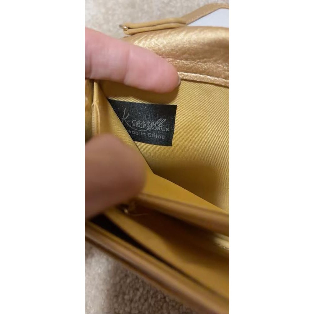 K. Carroll Accessories Gold Metallic Vegan Leather Crossbody Wallet Clutch Bag