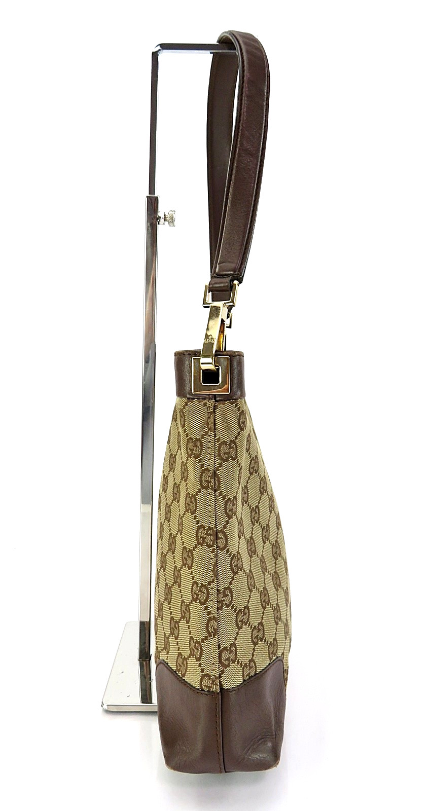 Authentic GUCCI Brown GG Canvas and Leather Shoulder Bag Purse #62582A