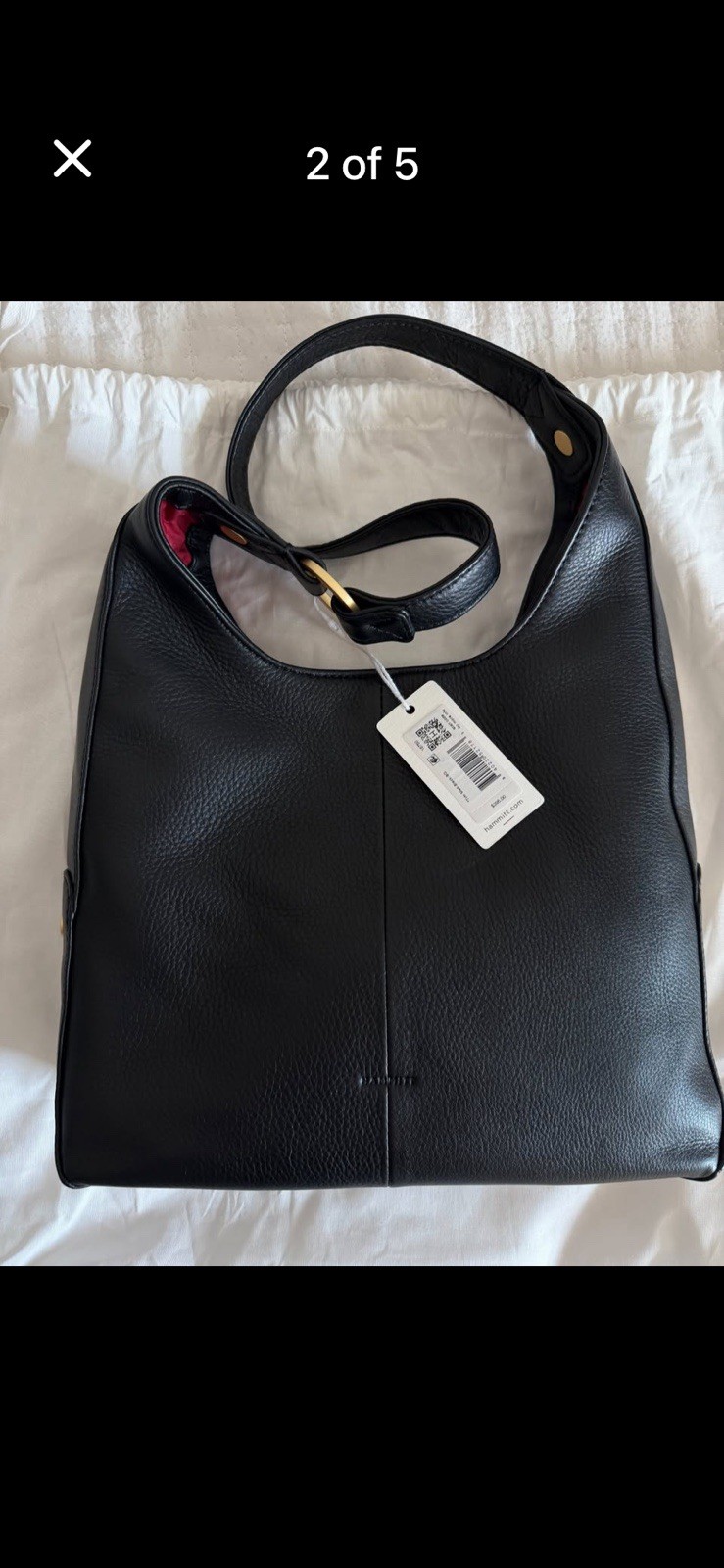 Hammitt Tim Medium Leather Hobo Handbag Black/Brushed Gold