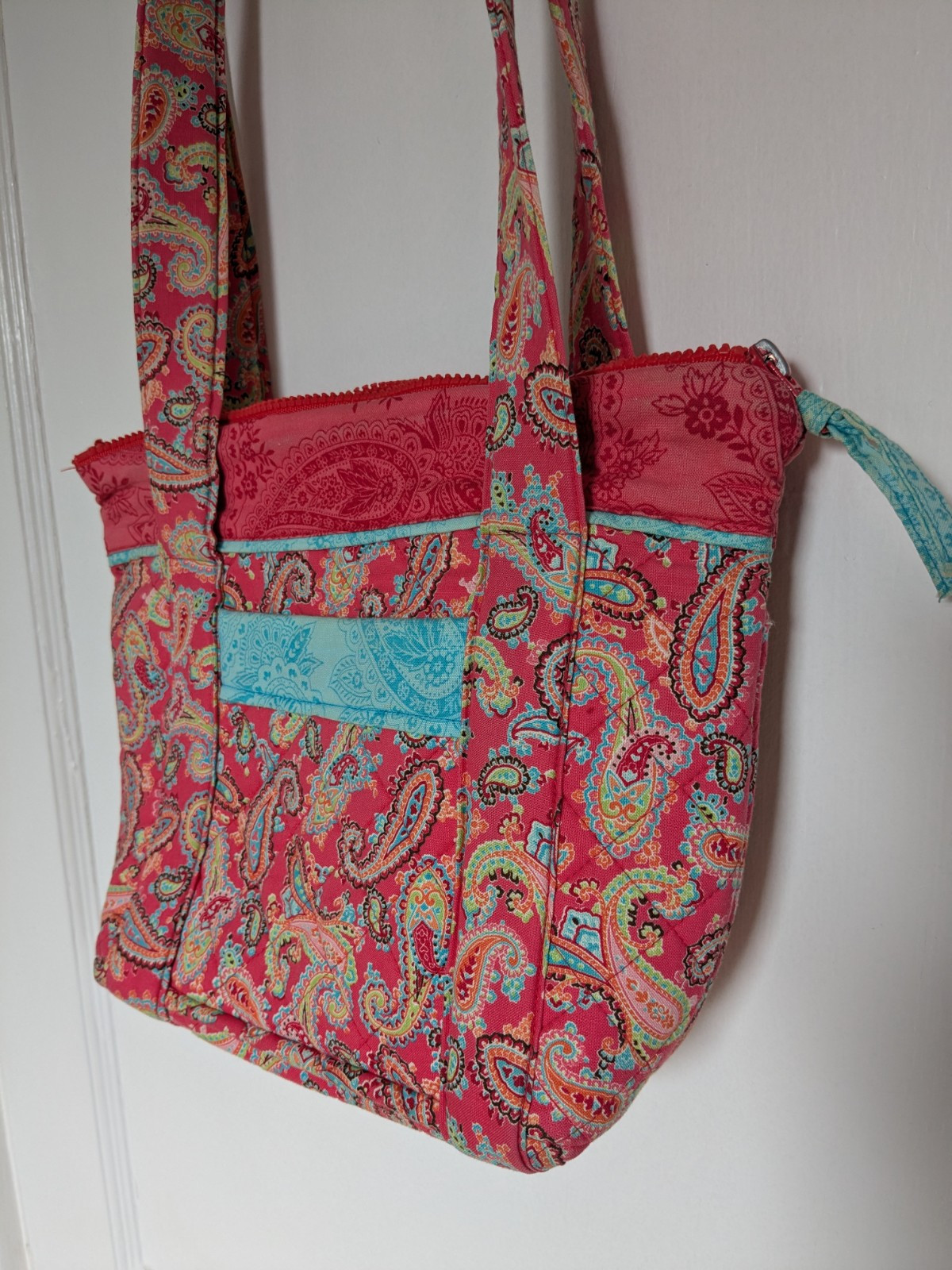 Vera Bradley Like Handmade Pink Teal Paisley Shoulder Bag Tote