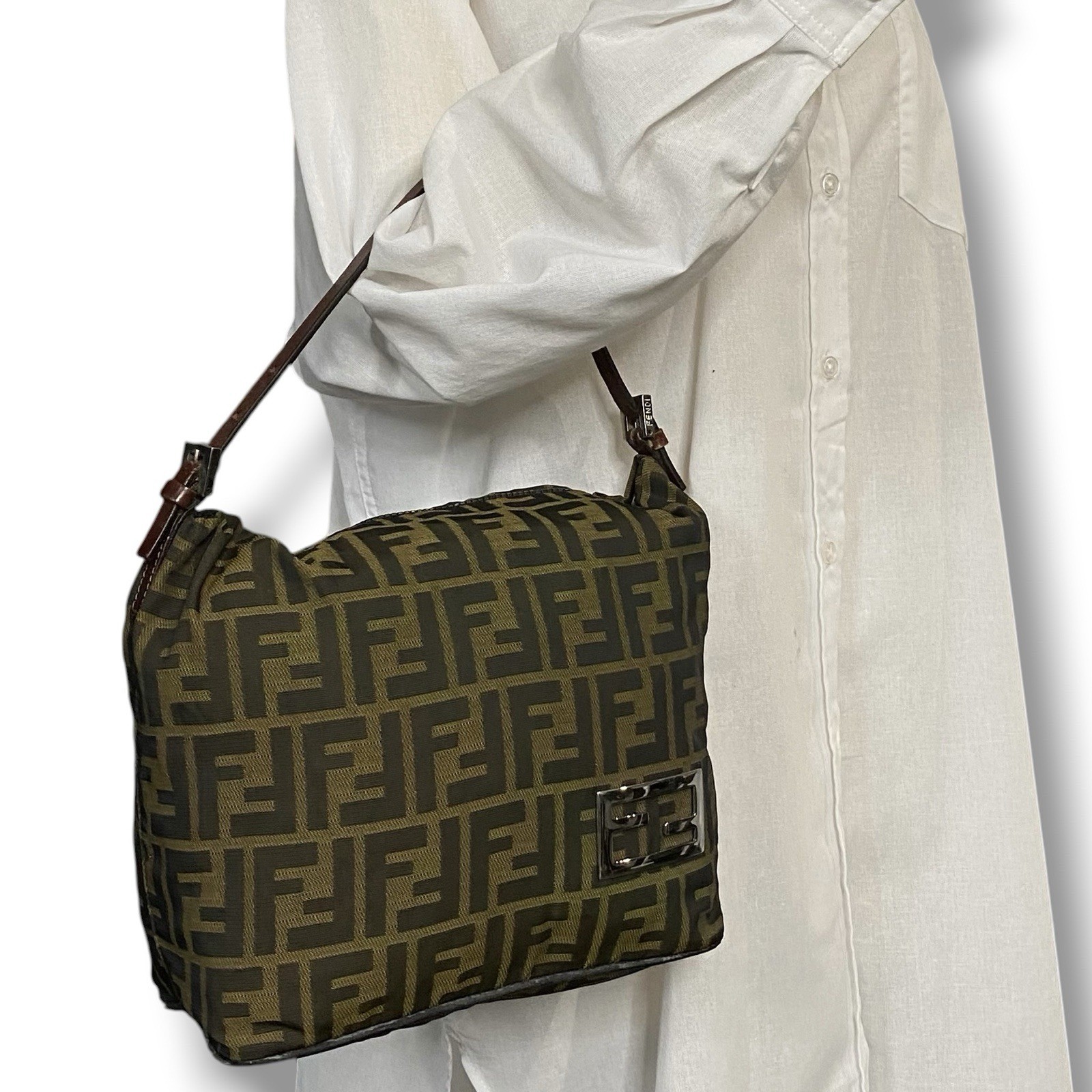 FENDI fendi Zucca FF Handbag One-Shoulder Bag Canvas Brown Logo Vintage y2k