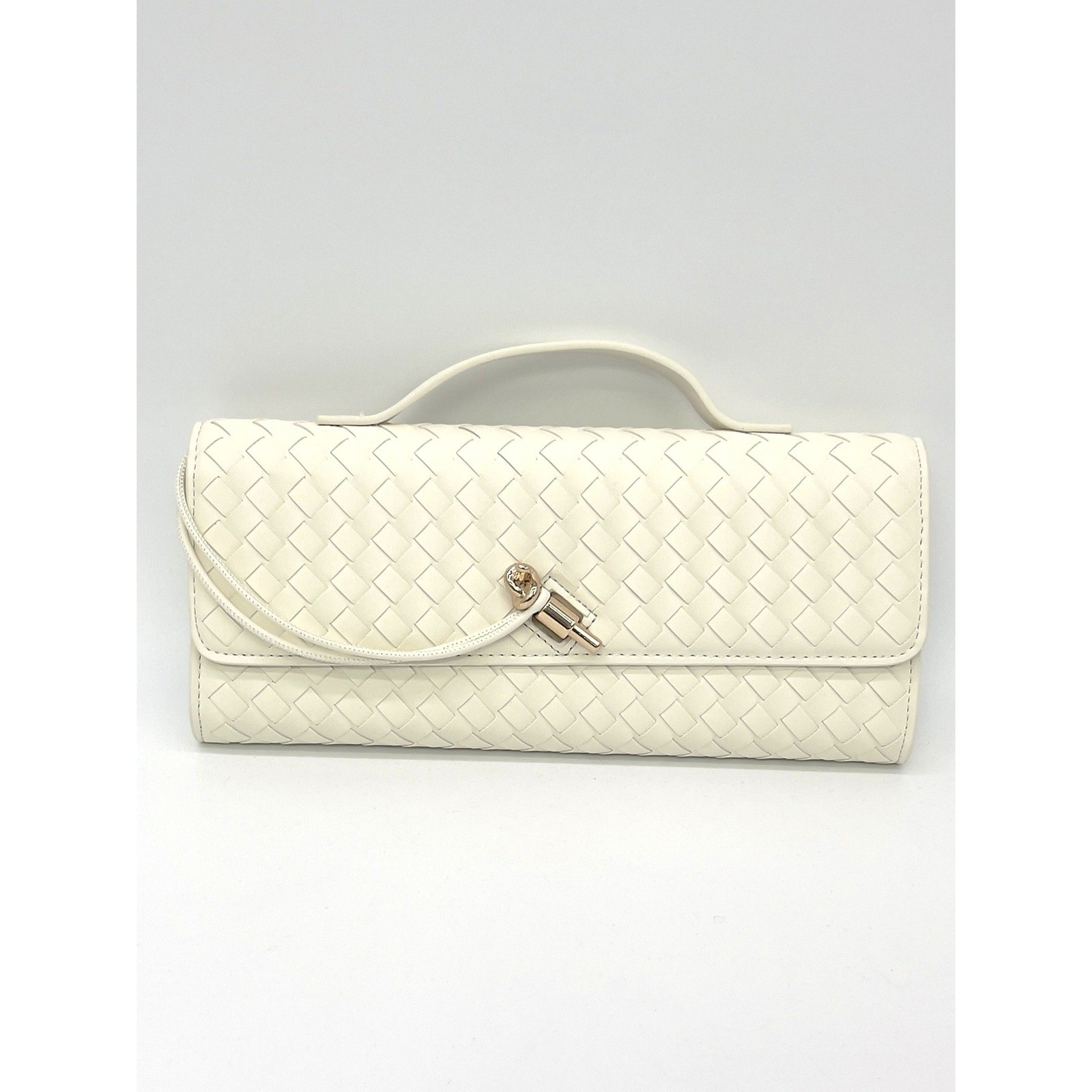 Few Moda East West Woven Clutch Bag Crossbody Cream Toggle Minimalist Chic Vegan
