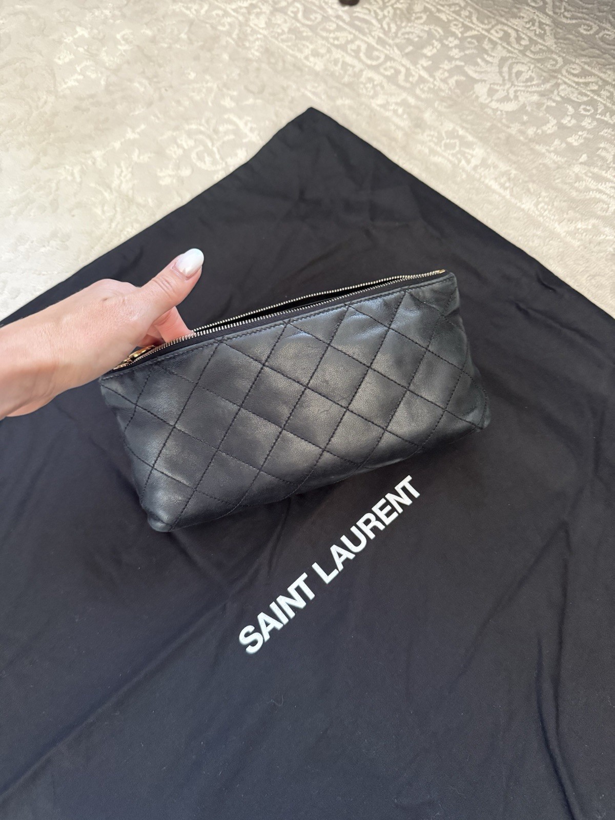 Saint Laurent YSL Icare Maxi Shopping Tote Bag Black Quilted Lambskin Leather