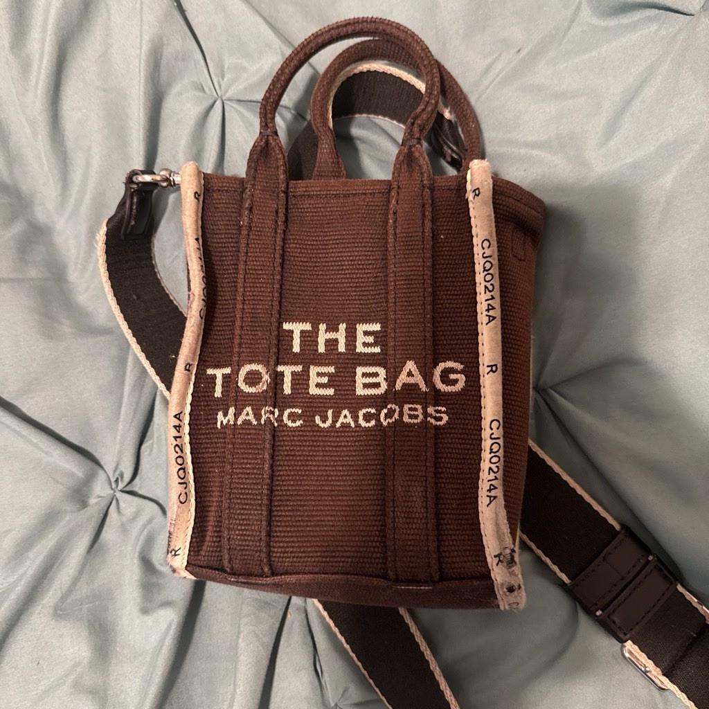 Marc Jacobs The Tote Bag Mini Brown Embroidered Logo Tote Crossbody Strap